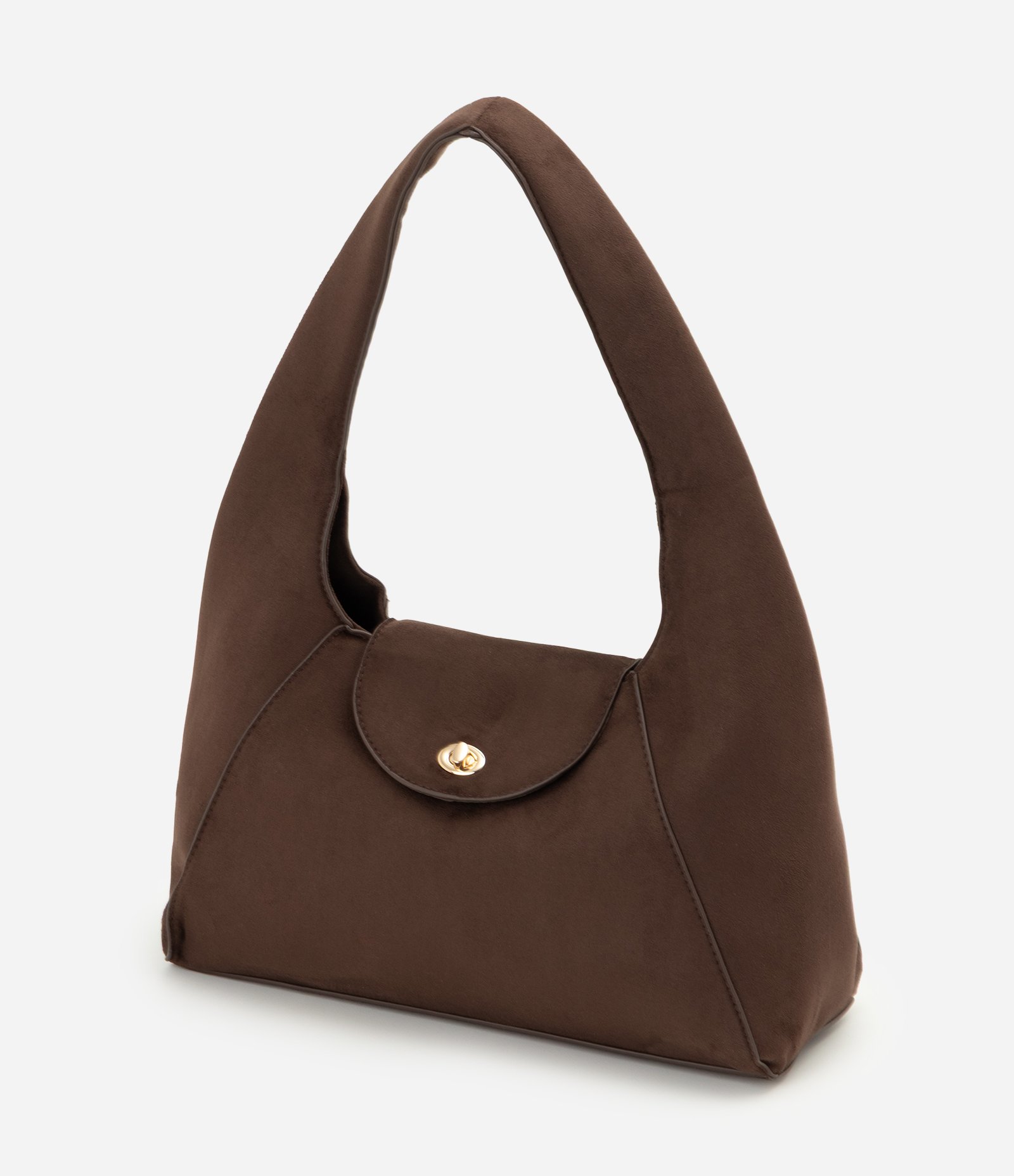 Bolsa Hobo Média em Suede com Fechamento por Torniquete Marrom 5