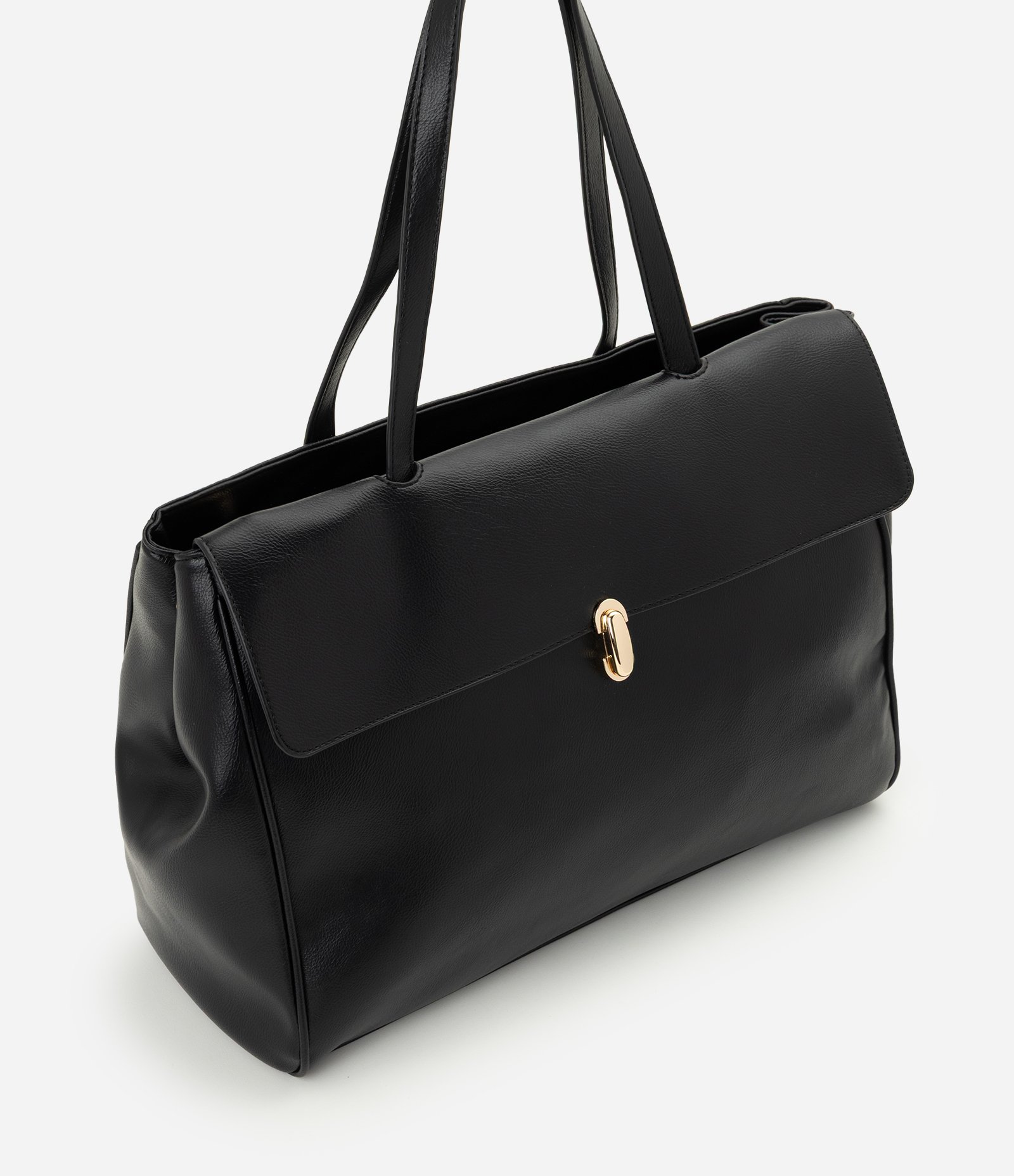 Bolsa Shopper Grande com Aba e Fechamento por Torniquete Preto 1