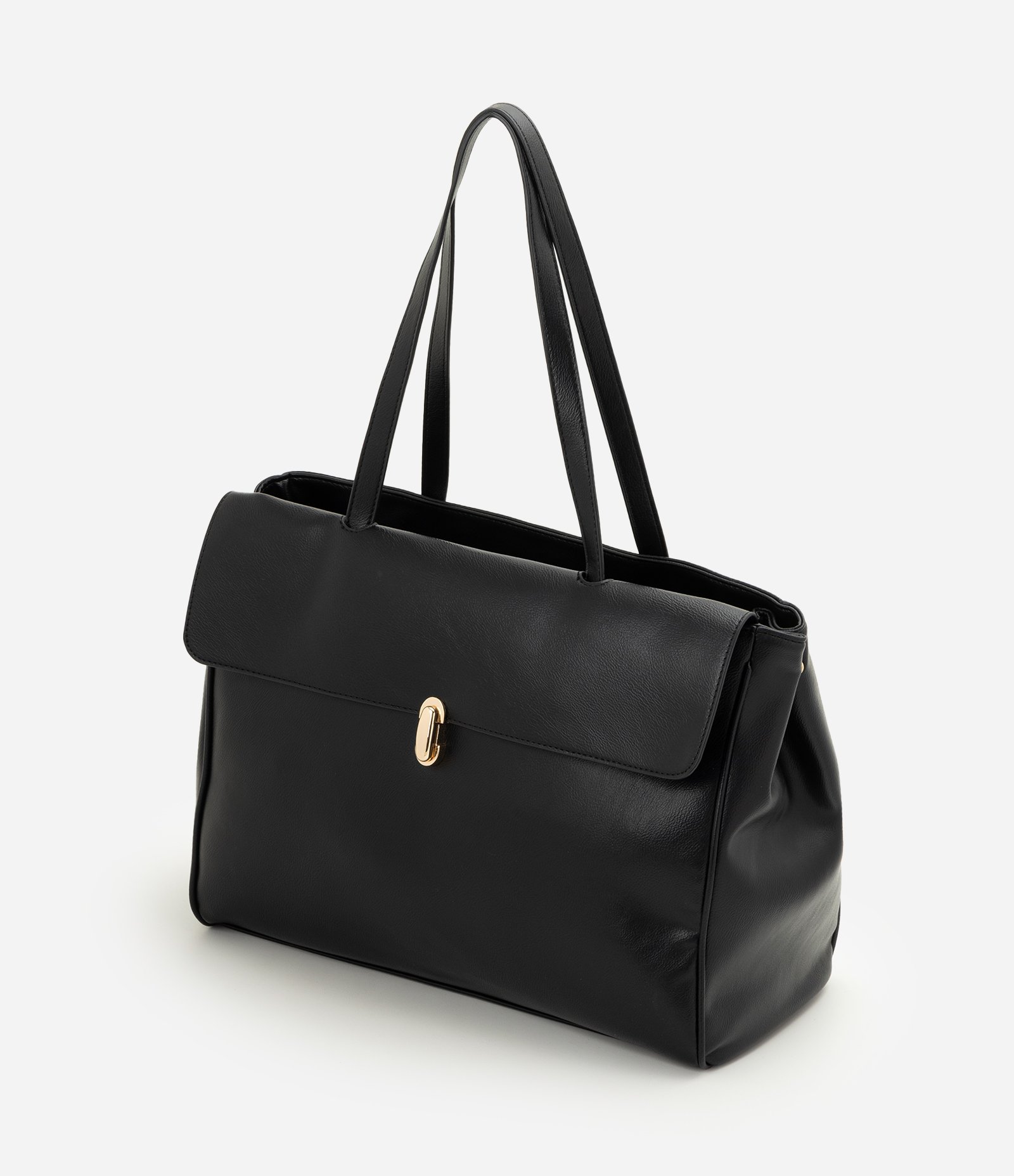 Bolsa Shopper Grande com Aba e Fechamento por Torniquete Preto 6