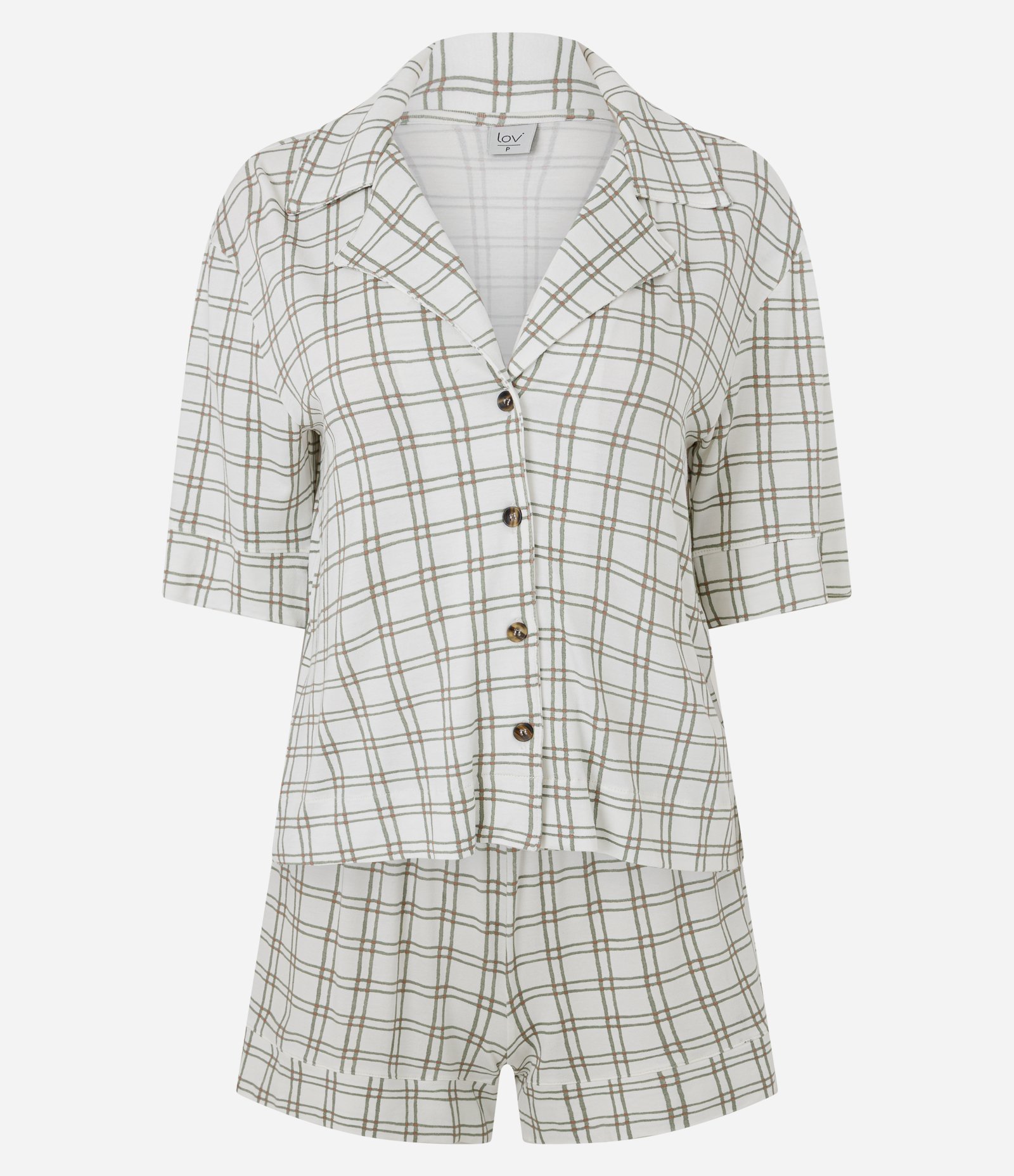 Pijama Curto Camisa e Short Em Viscolycra Estampa Xadrez Branco 5