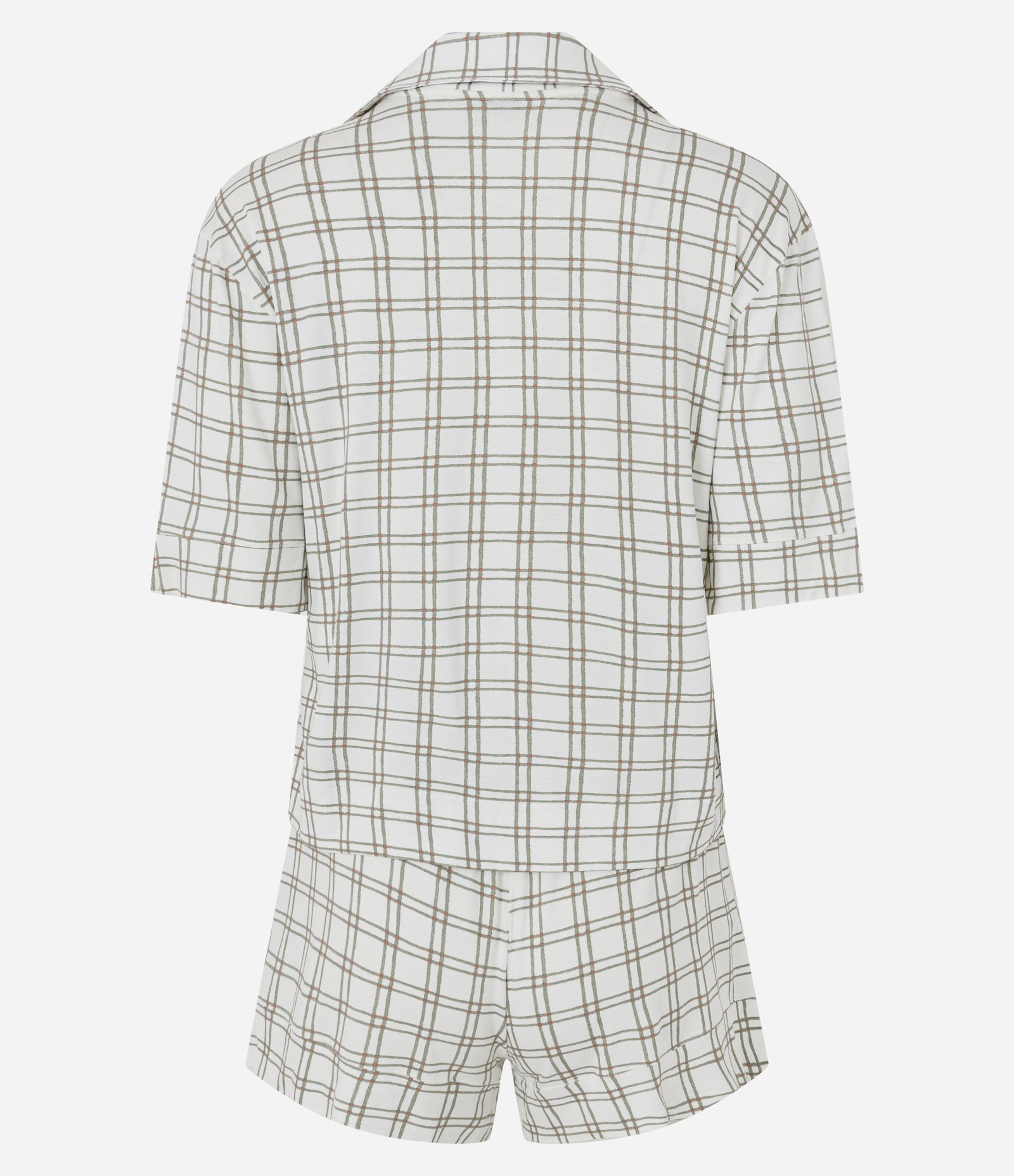 Pijama Curto Camisa e Short Em Viscolycra Estampa Xadrez Branco 7