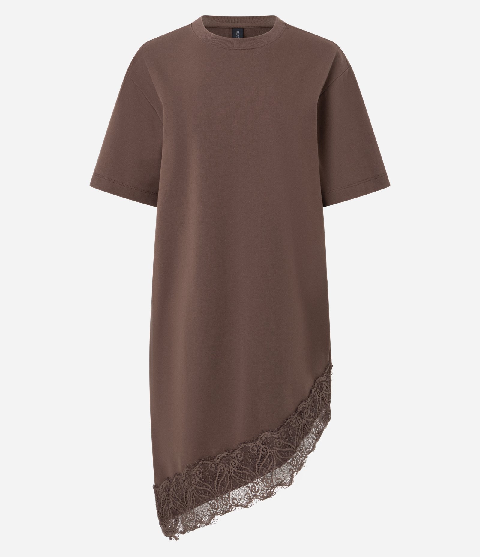 Vestido Curto em Algodão com Barra Rendada Assimétrica Marrom 5