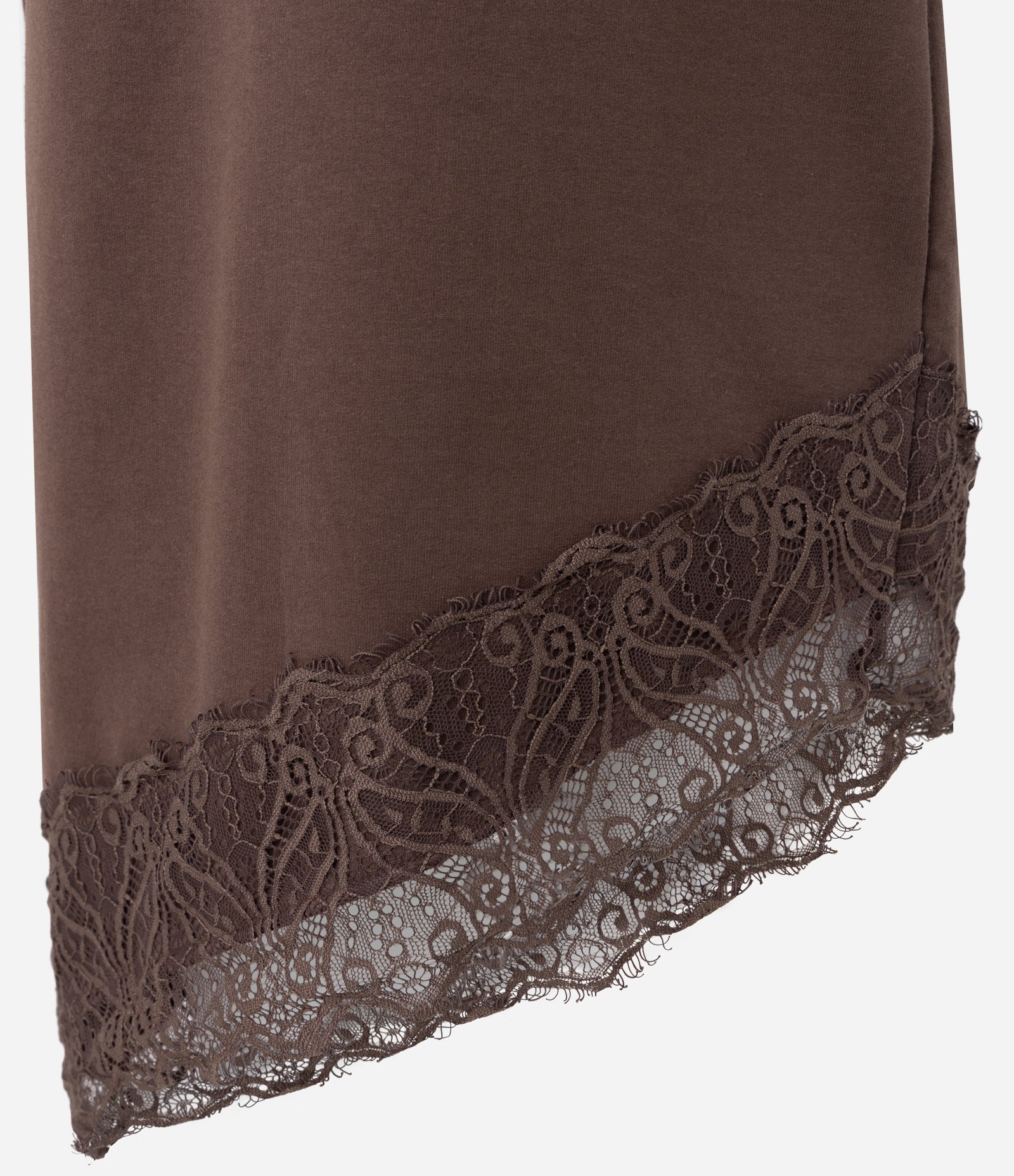 Vestido Curto em Algodão com Barra Rendada Assimétrica Marrom 6