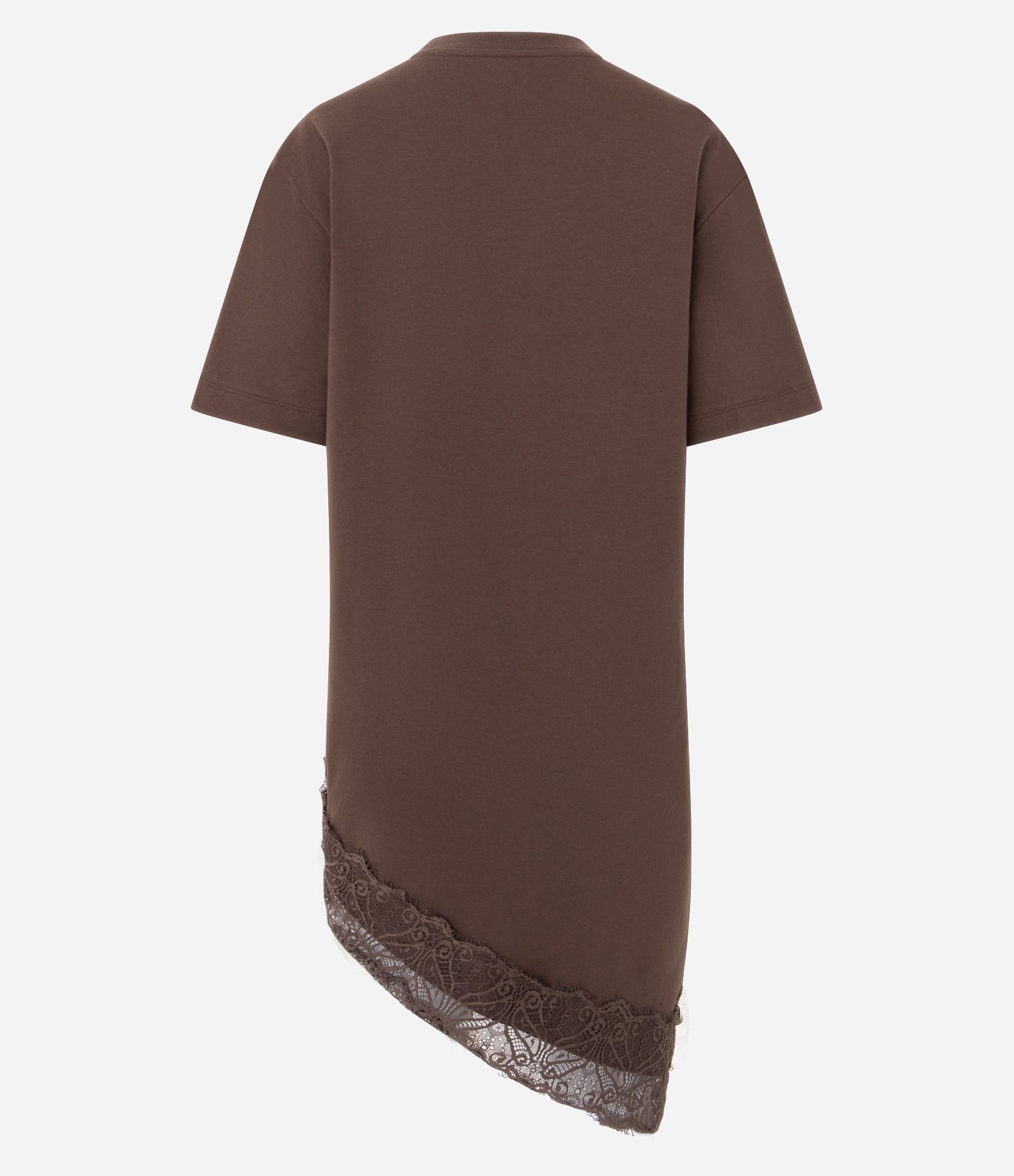 Vestido Curto em Algodão com Barra Rendada Assimétrica Marrom 7