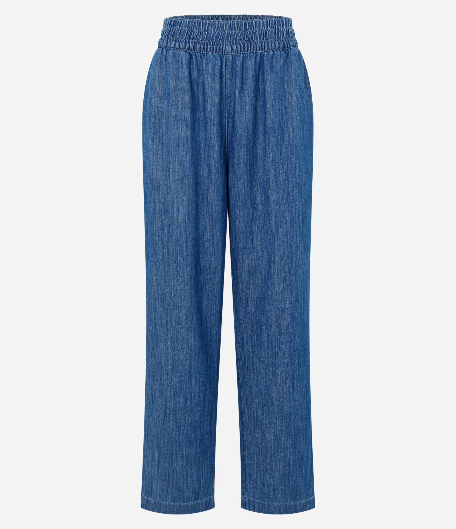 Calça Reta Comfort em Jeans com Cintura Alta e Cós Elástico Azul 6