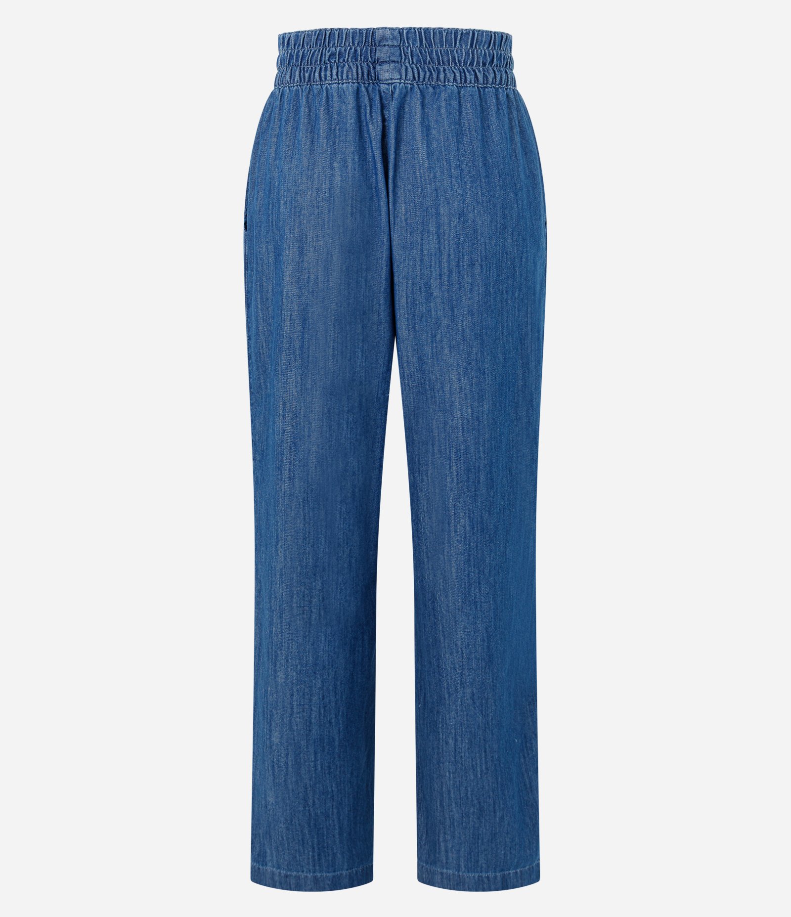 Calça Reta Comfort em Jeans com Cintura Alta e Cós Elástico Azul 8