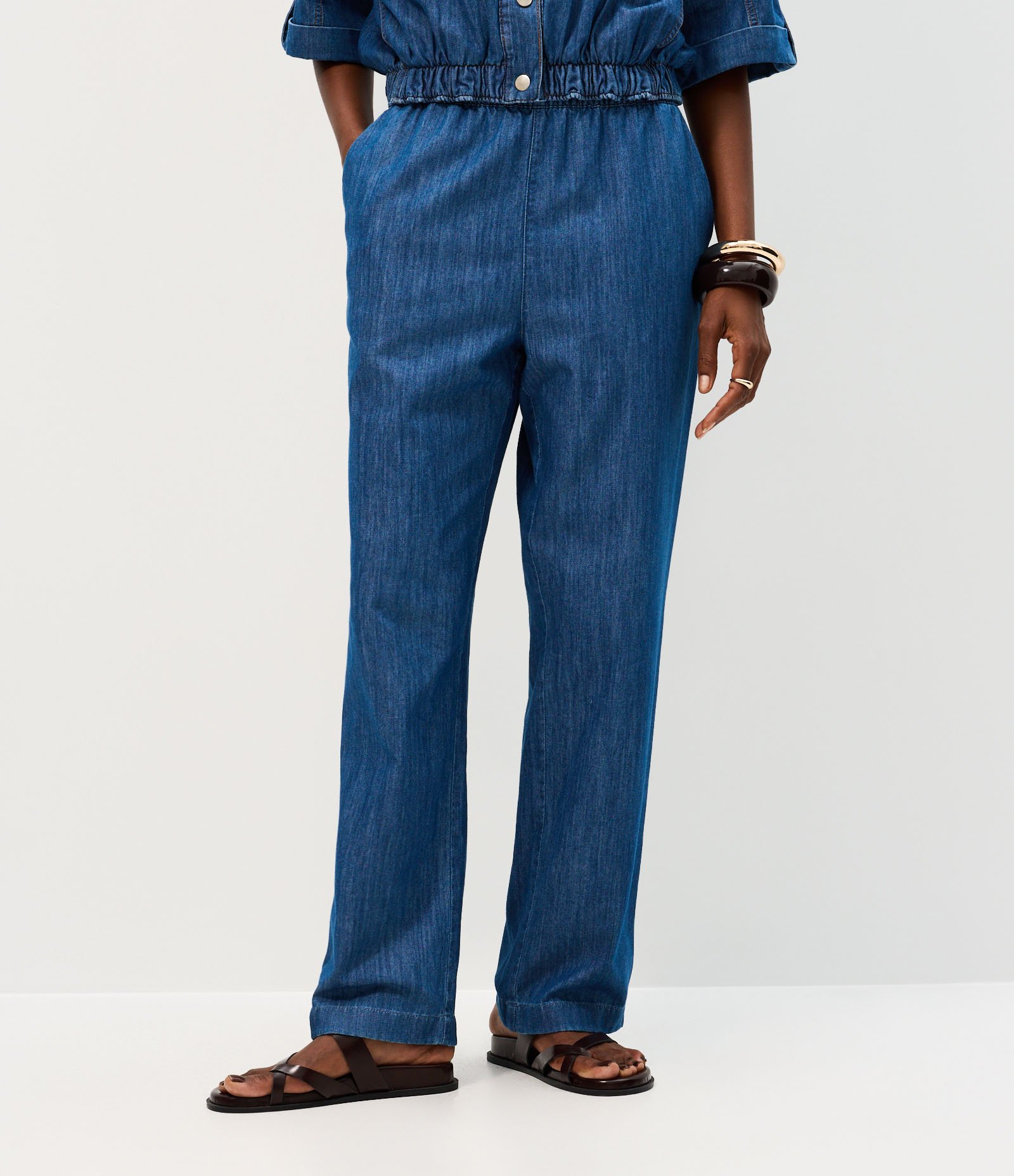 Calça Reta Comfort em Jeans com Cintura Alta e Cós Elástico Azul 3