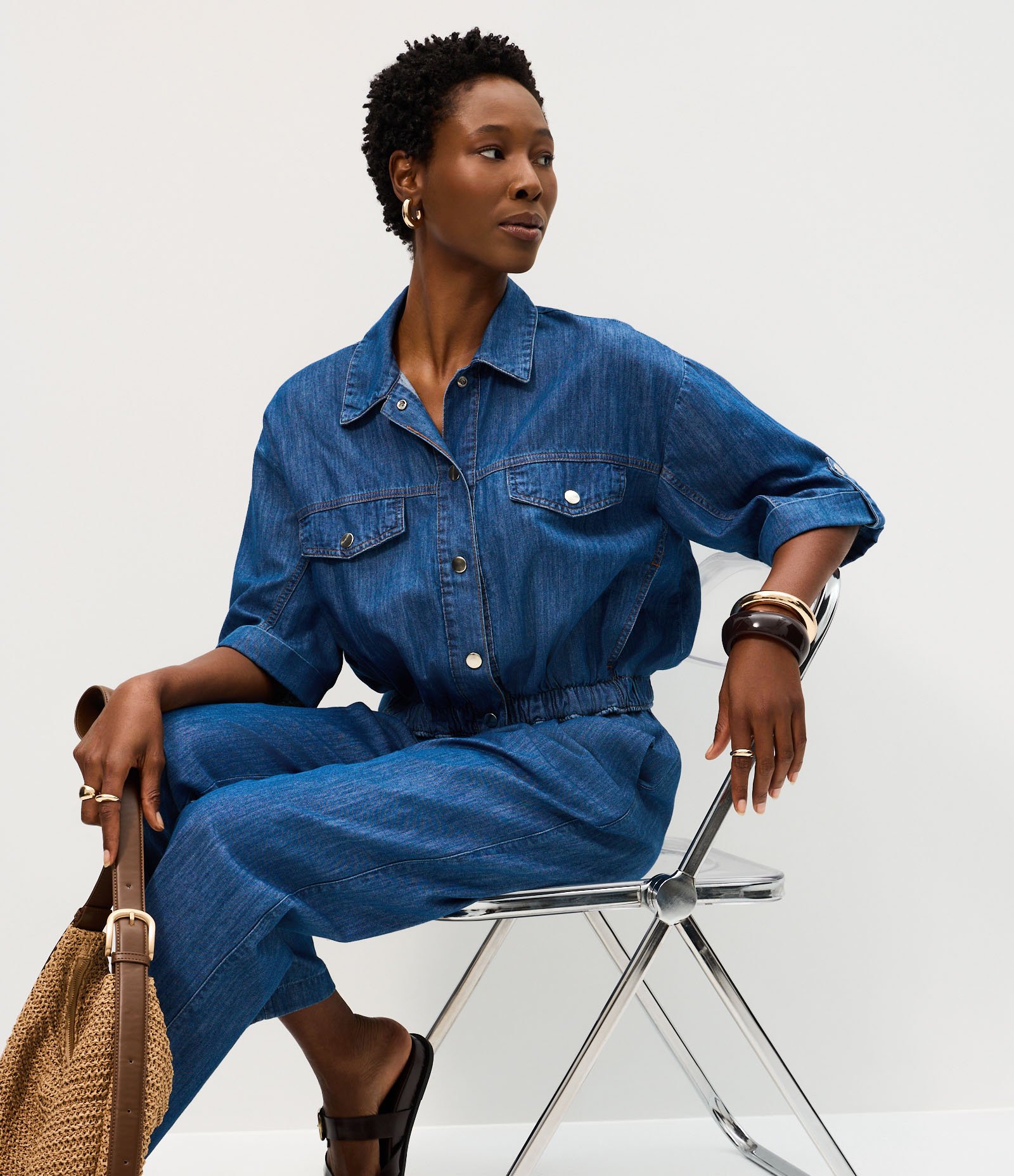 Calça Reta Comfort em Jeans com Cintura Alta e Cós Elástico Azul 5