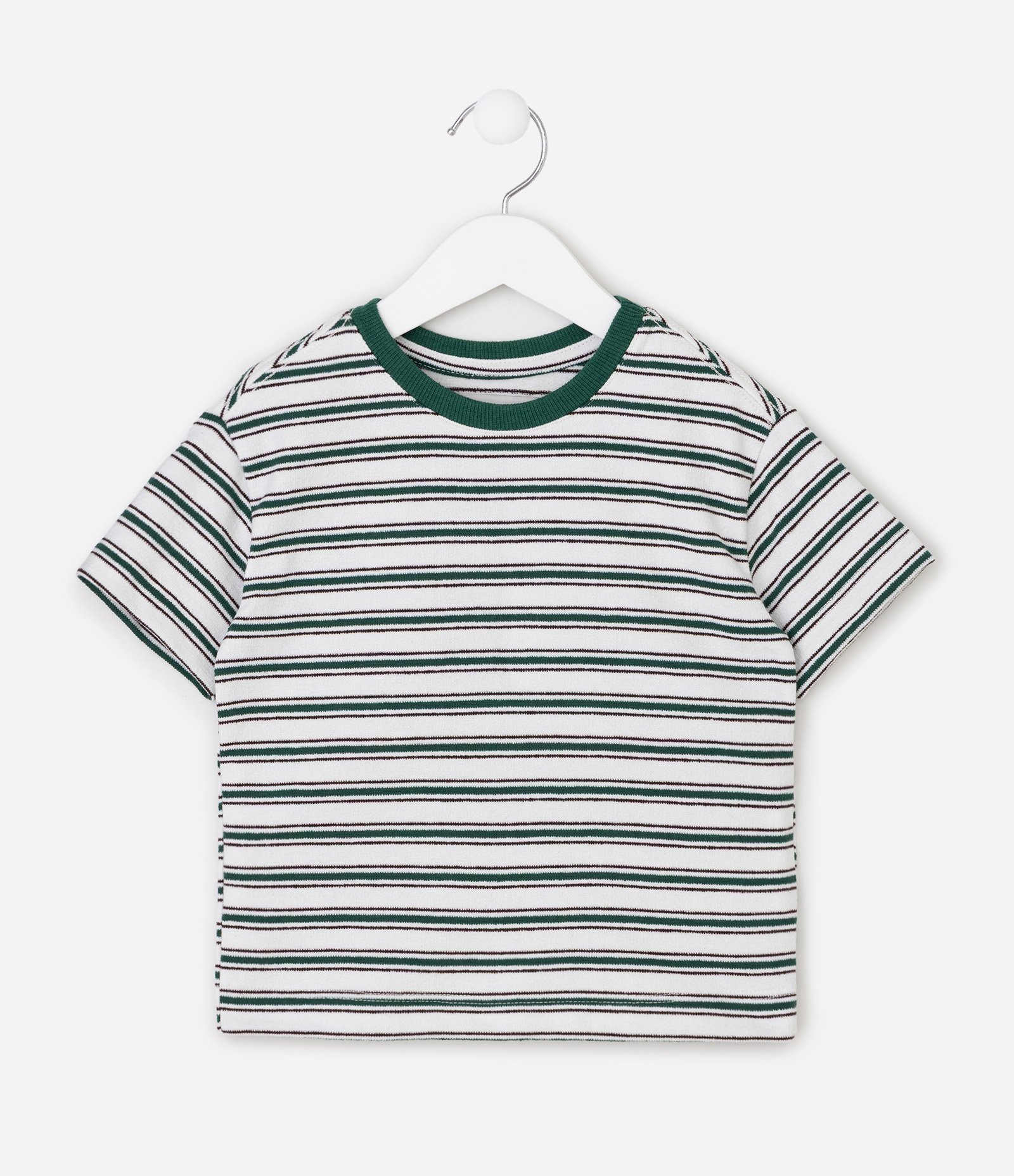 Camiseta Infantil em Algodão com Estampa Listrada -Tam 1 a 6 Anos Branco/Verde 2