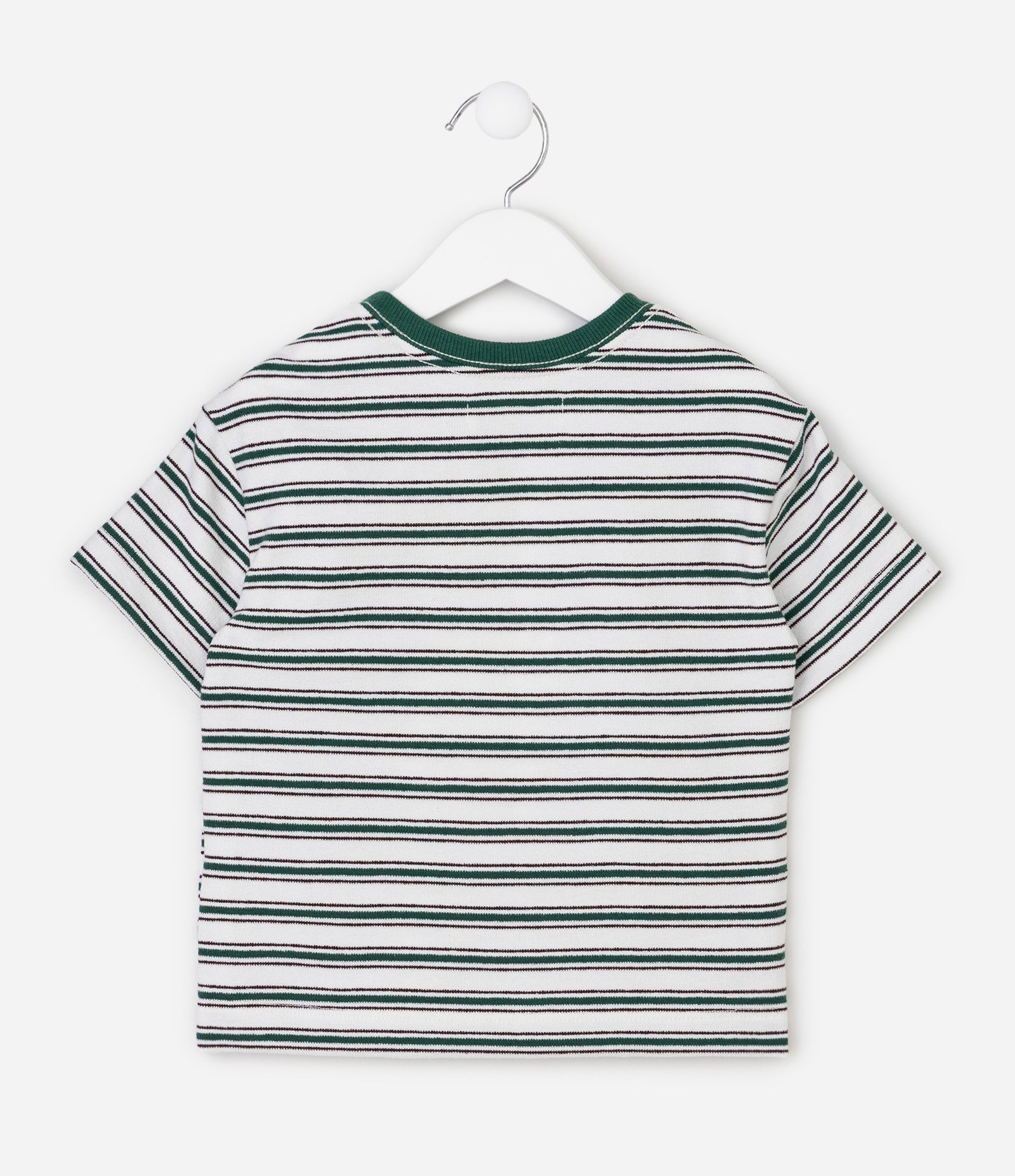 Camiseta Infantil em Algodão com Estampa Listrada -Tam 1 a 6 Anos Branco/Verde 3