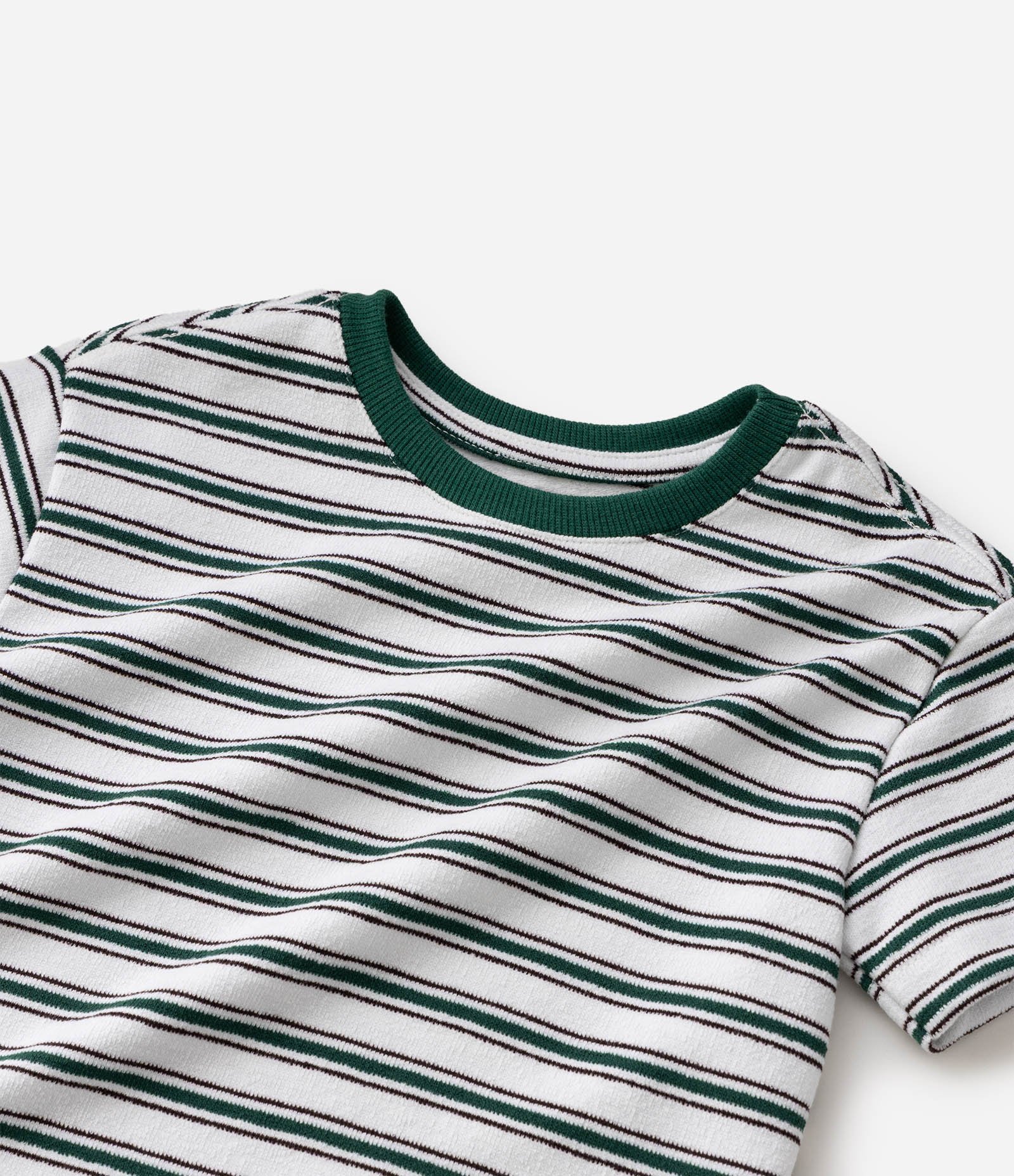 Camiseta Infantil em Algodão com Estampa Listrada -Tam 1 a 6 Anos Branco/Verde 5