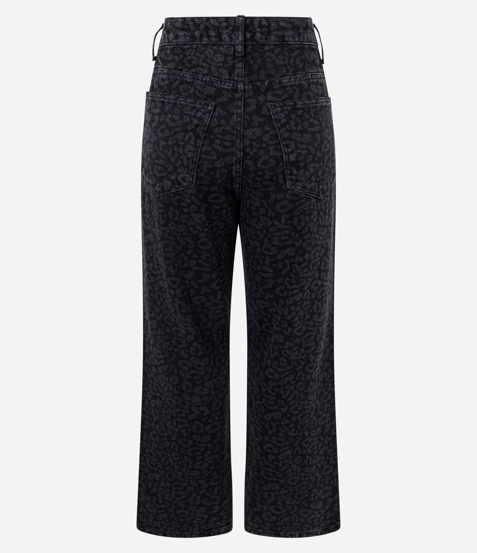 Calça Reta Cropped em Jeans com Cintura Alta e Estampa Animal Print Preto 3