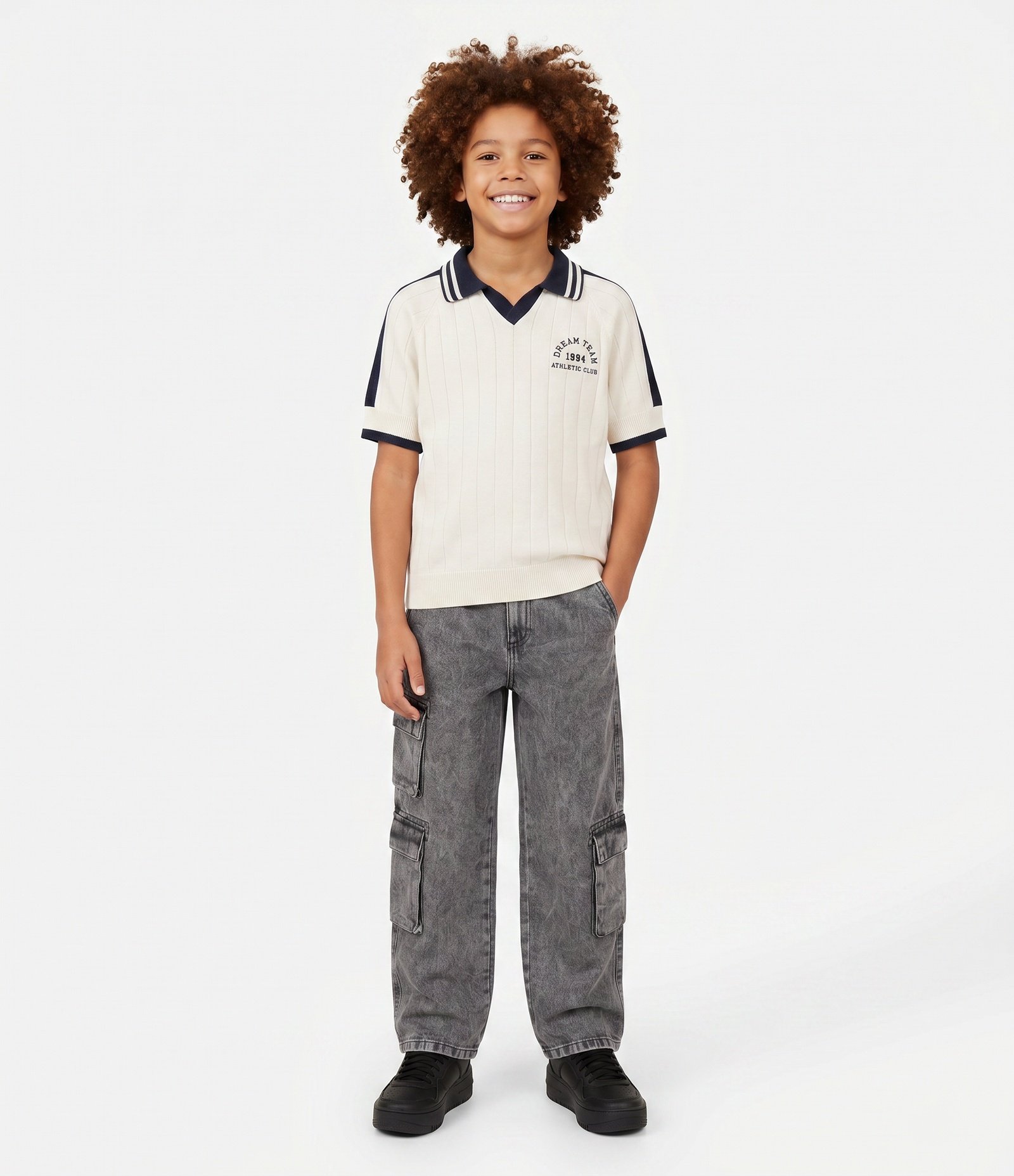 Calça Infantil Cargo Jeans com Bolsos Laterais – Tam 5 a 14 Anos Cinza 1