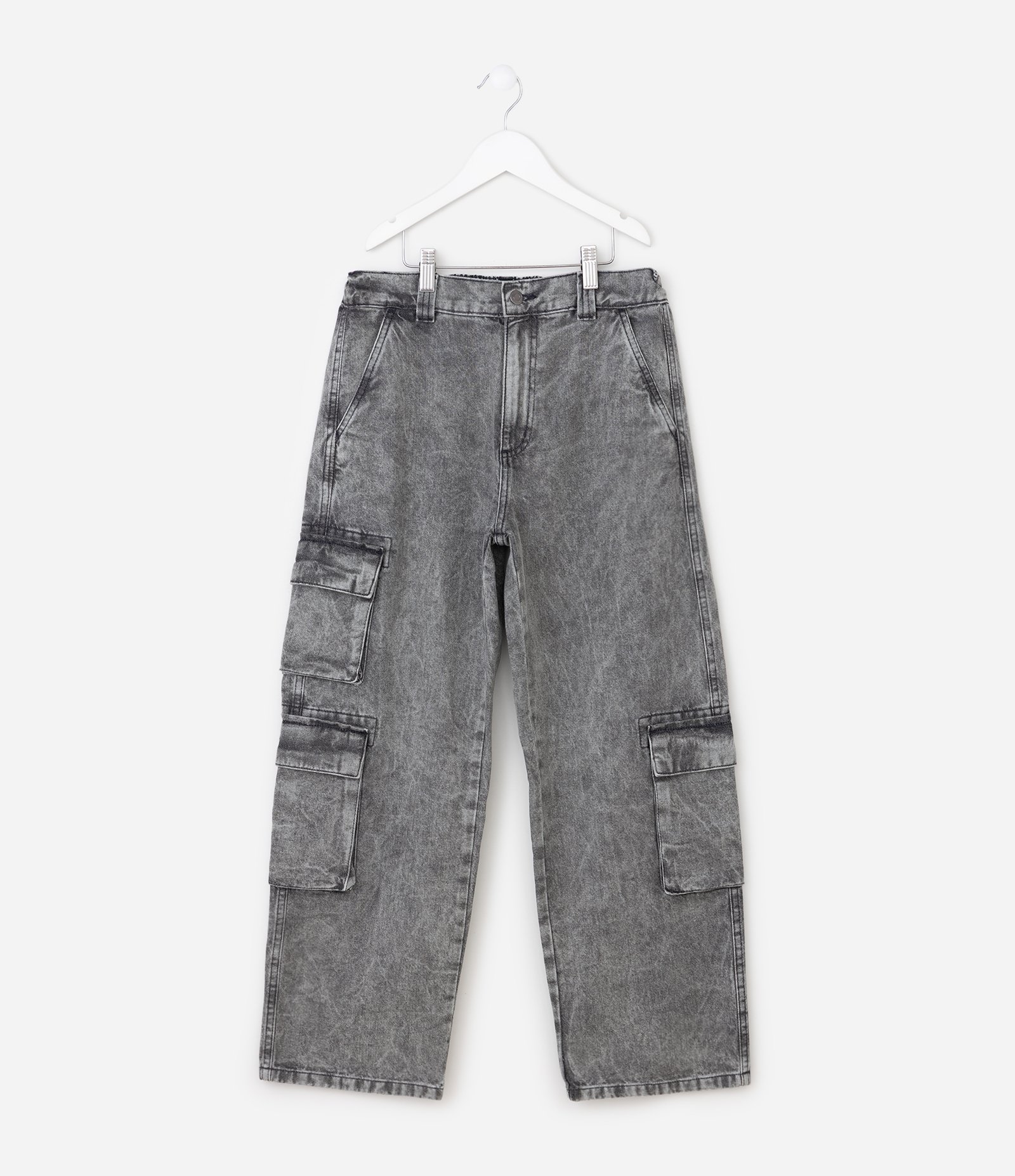 Calça Infantil Cargo Jeans com Bolsos Laterais – Tam 5 a 14 Anos Cinza 2