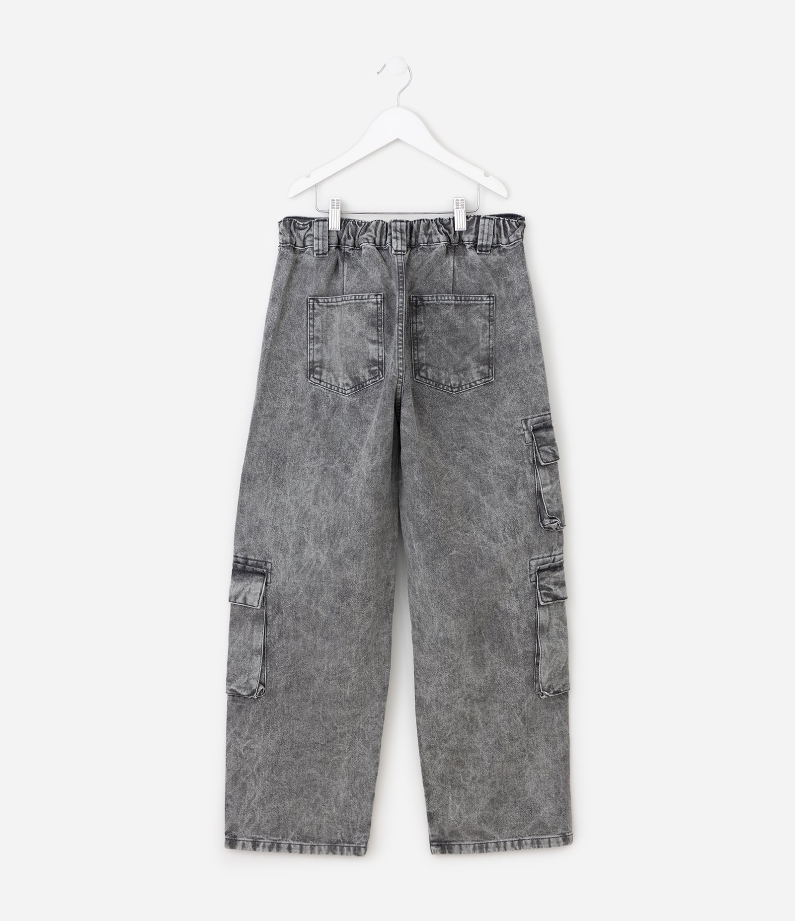 Calça Infantil Cargo Jeans com Bolsos Laterais – Tam 5 a 14 Anos Cinza 3