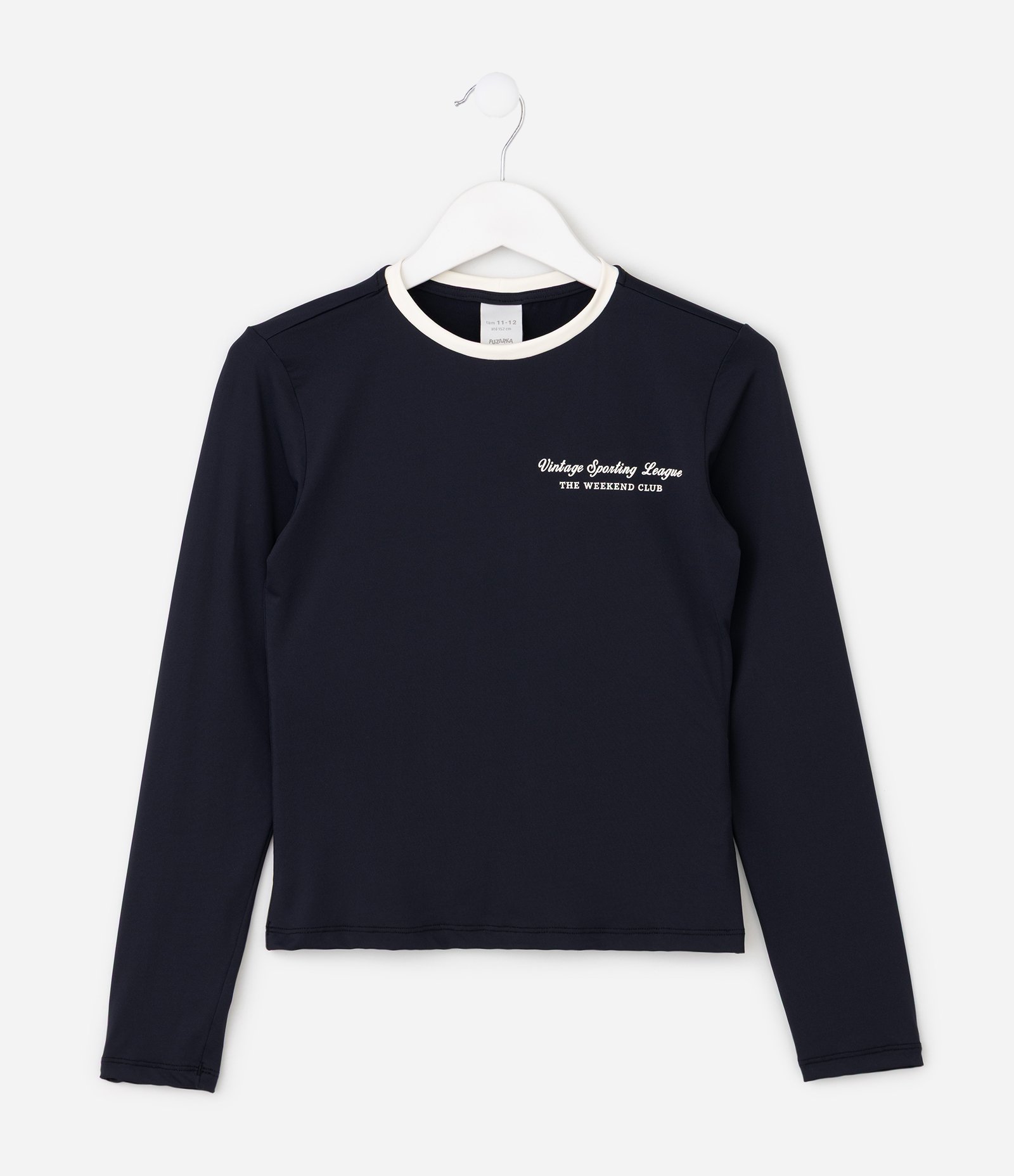 Camiseta Slim em Poliamida com Lettering e Gola Contrastante - Tam 5 a 16 Anos Preto 1