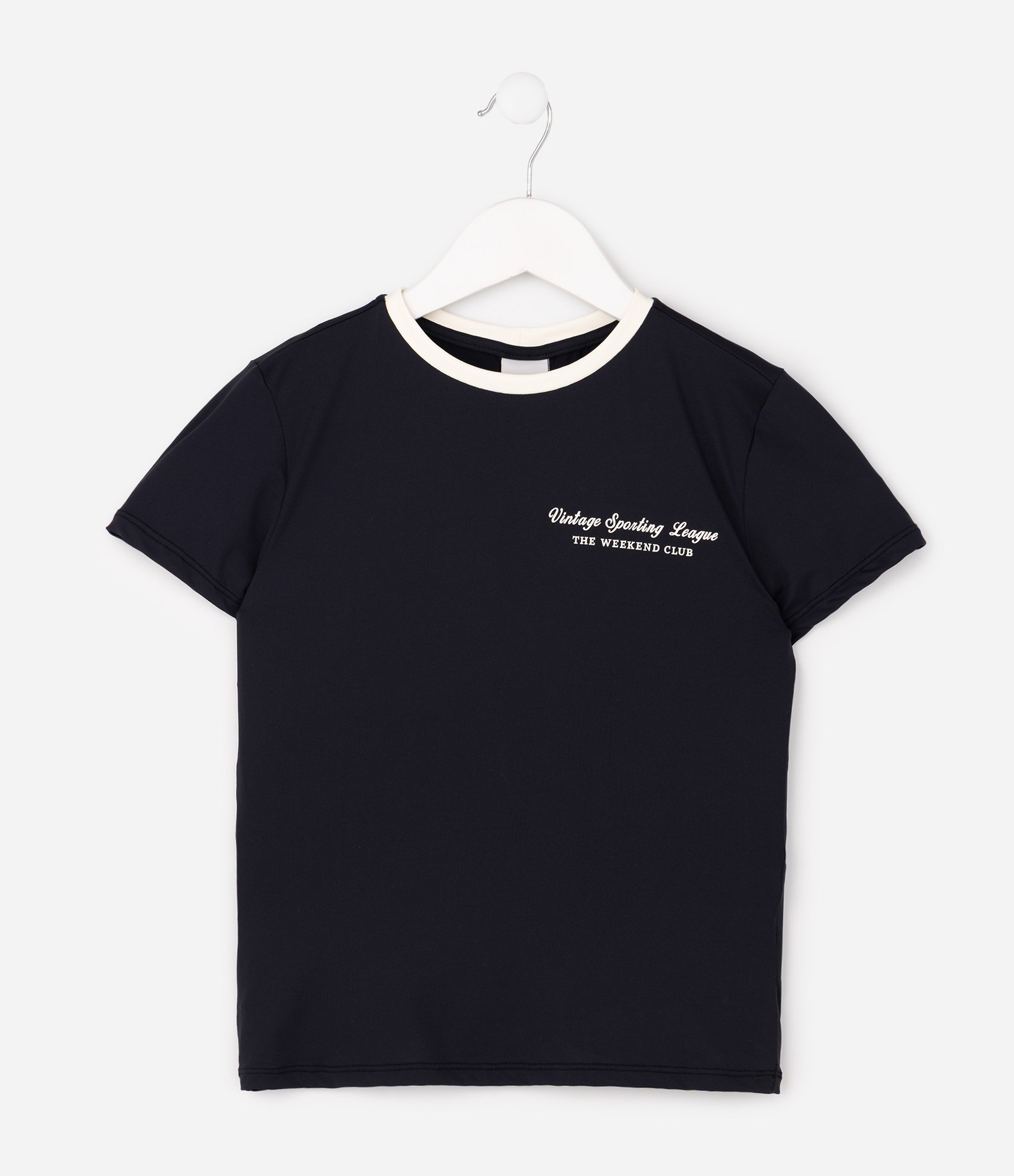 Camiseta Slim em Poliamida com Lettering e Gola Contrastante - Tam 5 a 16 Anos Preto 2