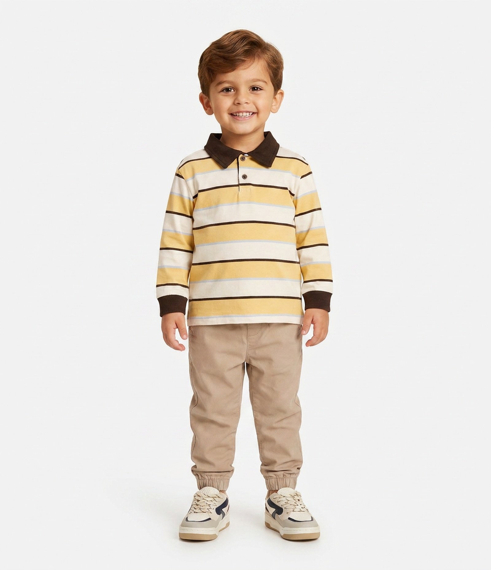 Camiseta Polo Infantil em Algodão Listrada - Tam 1 a 6 Anos Amarelo 1