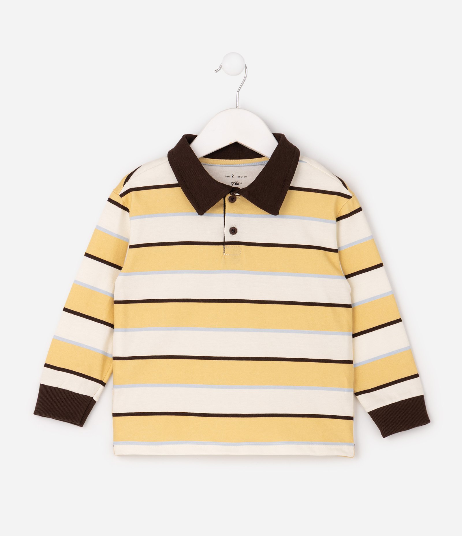 Camiseta Polo Infantil em Algodão Listrada - Tam 1 a 6 Anos Amarelo 2