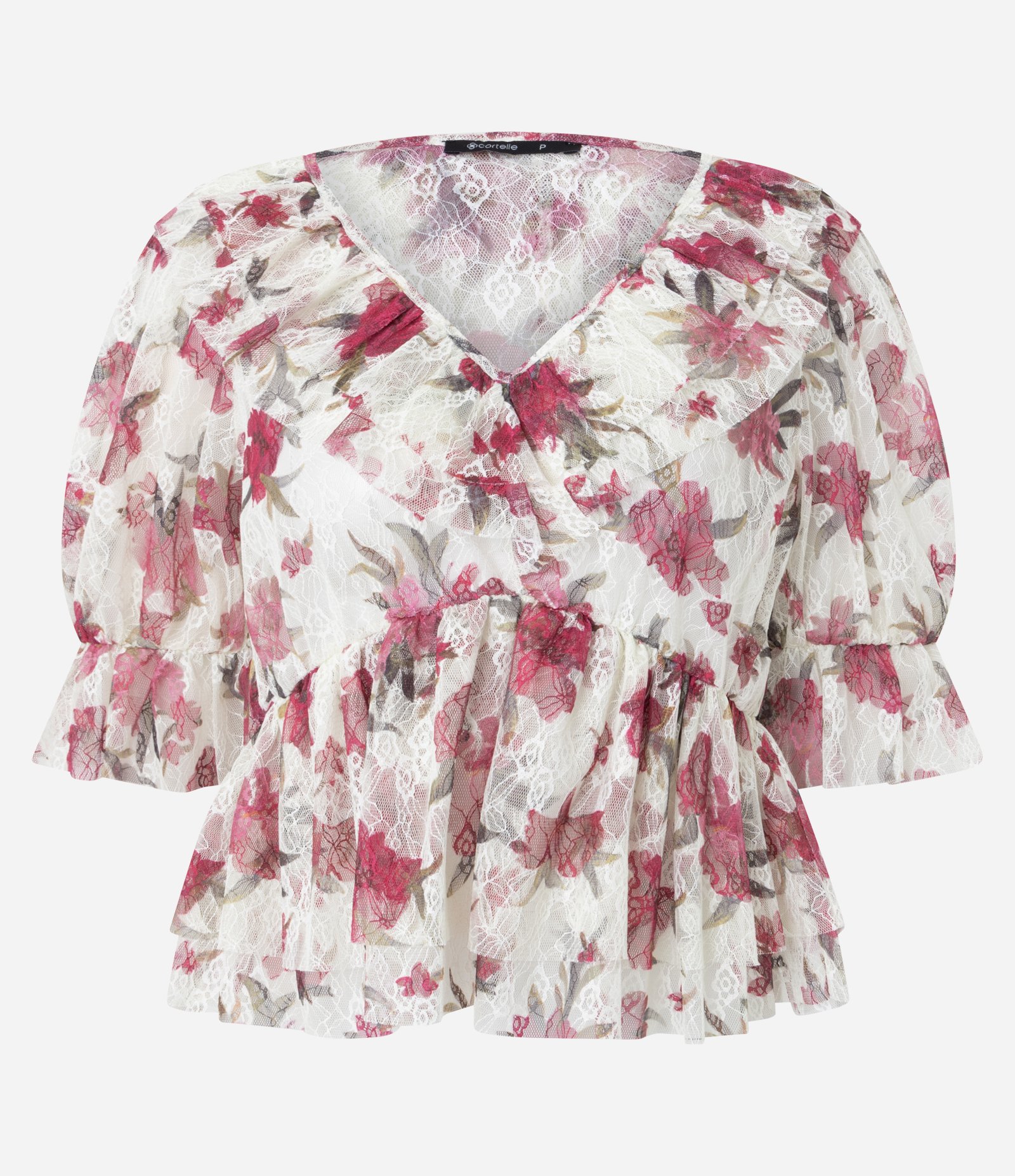 Blusa Cropped em Renda Floral com Babados Multicores 5