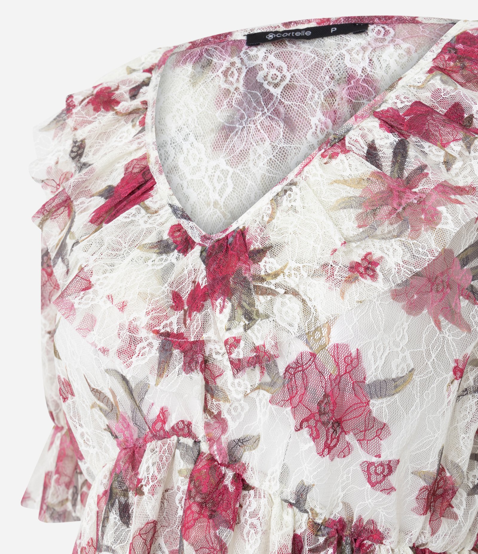 Blusa Cropped em Renda Floral com Babados Multicores 6