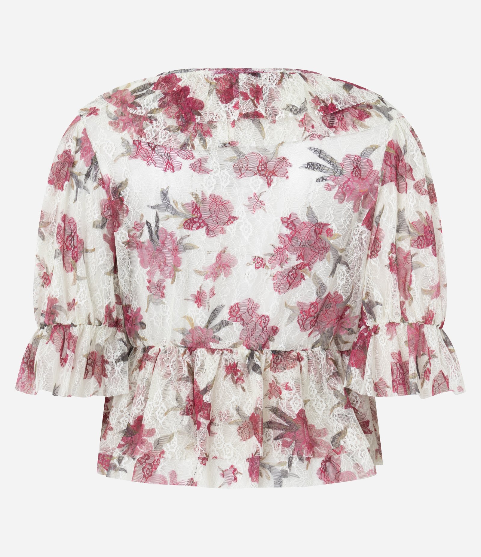 Blusa Cropped em Renda Floral com Babados Multicores 7