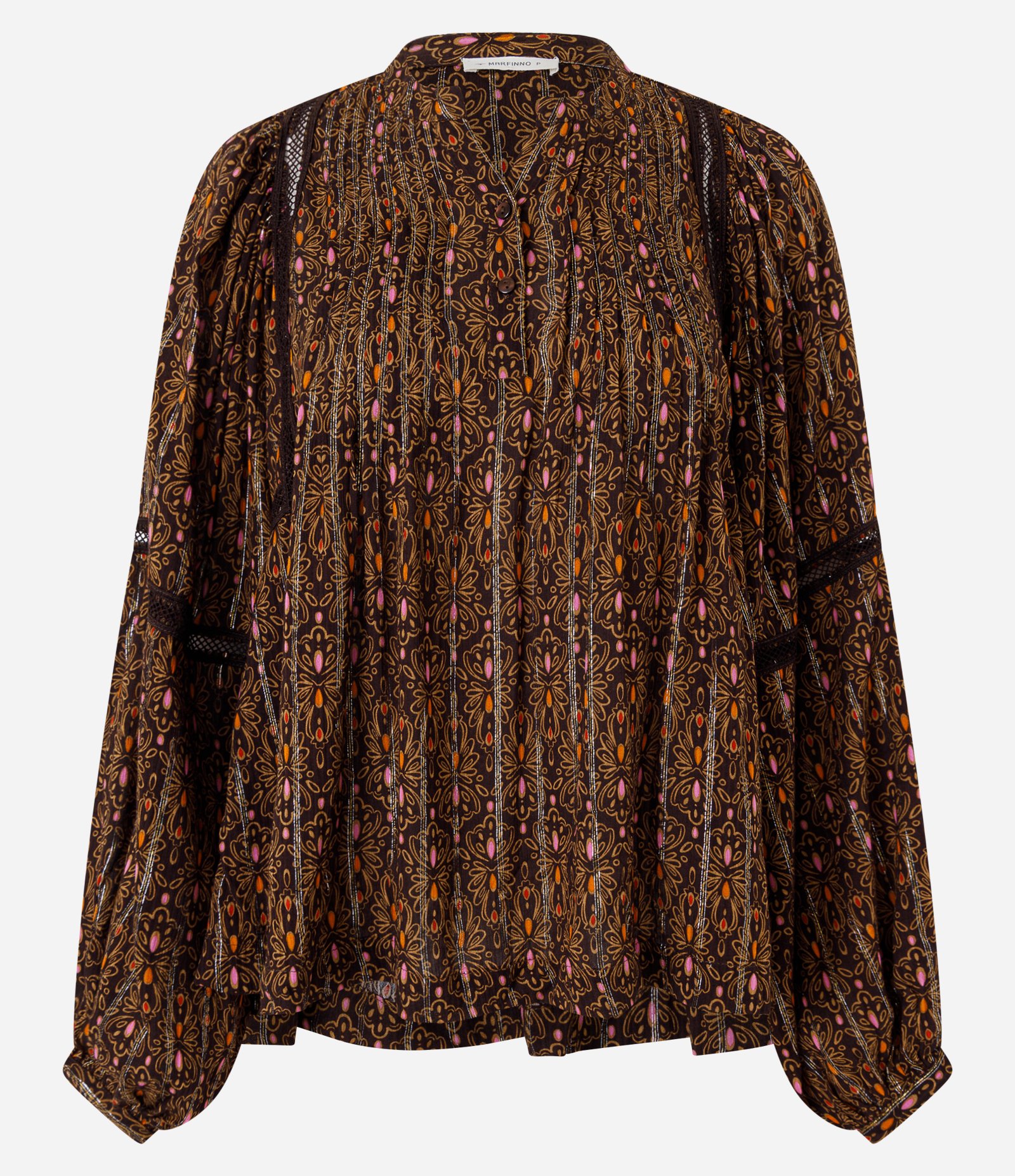 Blusa em Viscose com Estampa Paisley e Mangas Bufantes Marrom 4