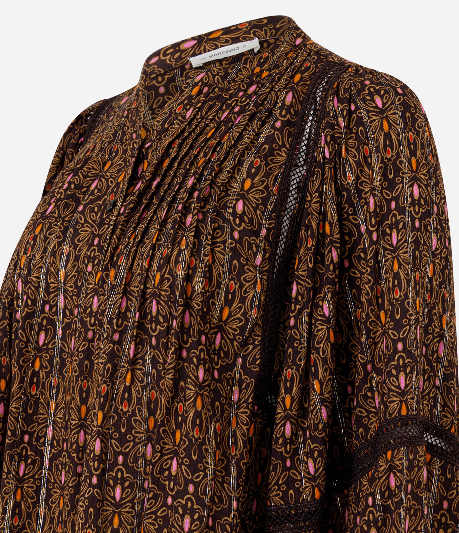 Blusa em Viscose com Estampa Paisley e Mangas Bufantes Marrom 5