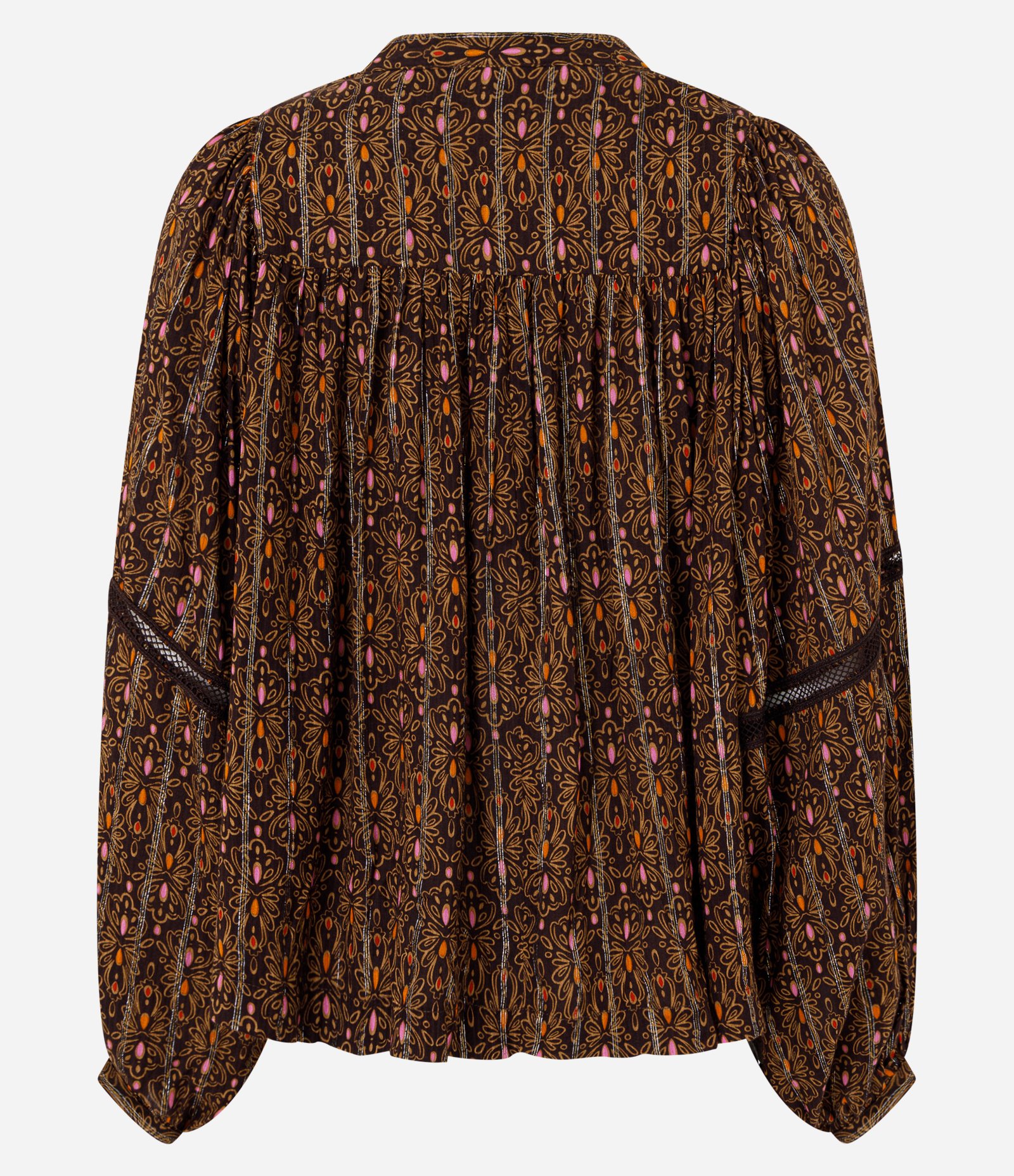 Blusa em Viscose com Estampa Paisley e Mangas Bufantes Marrom 6