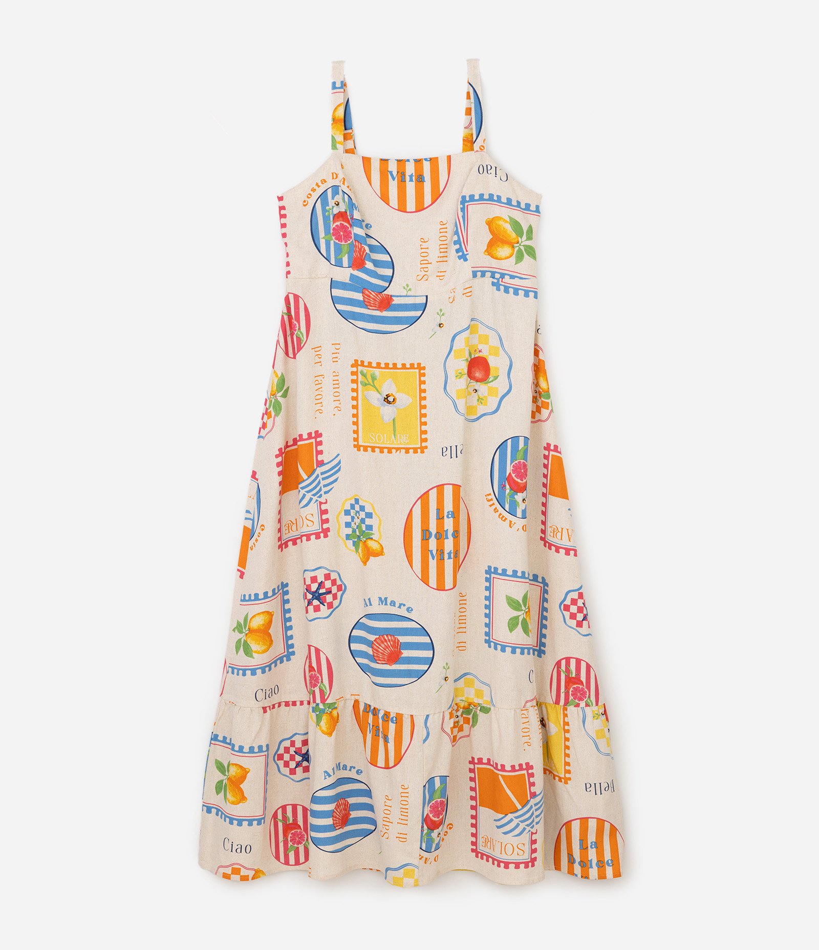 Vestido Midi em Viscolinho com Estampa de Selos Curve & Plus Size Bege 5