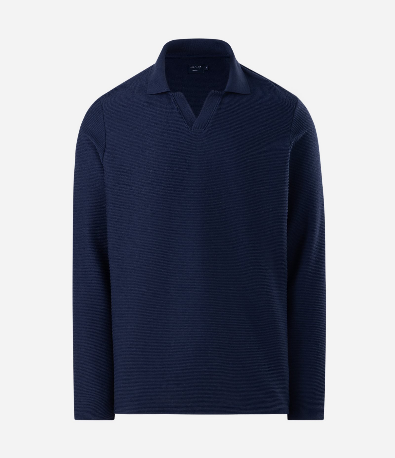 Camiseta Manga Longa Texturizada Gola V Azul 5