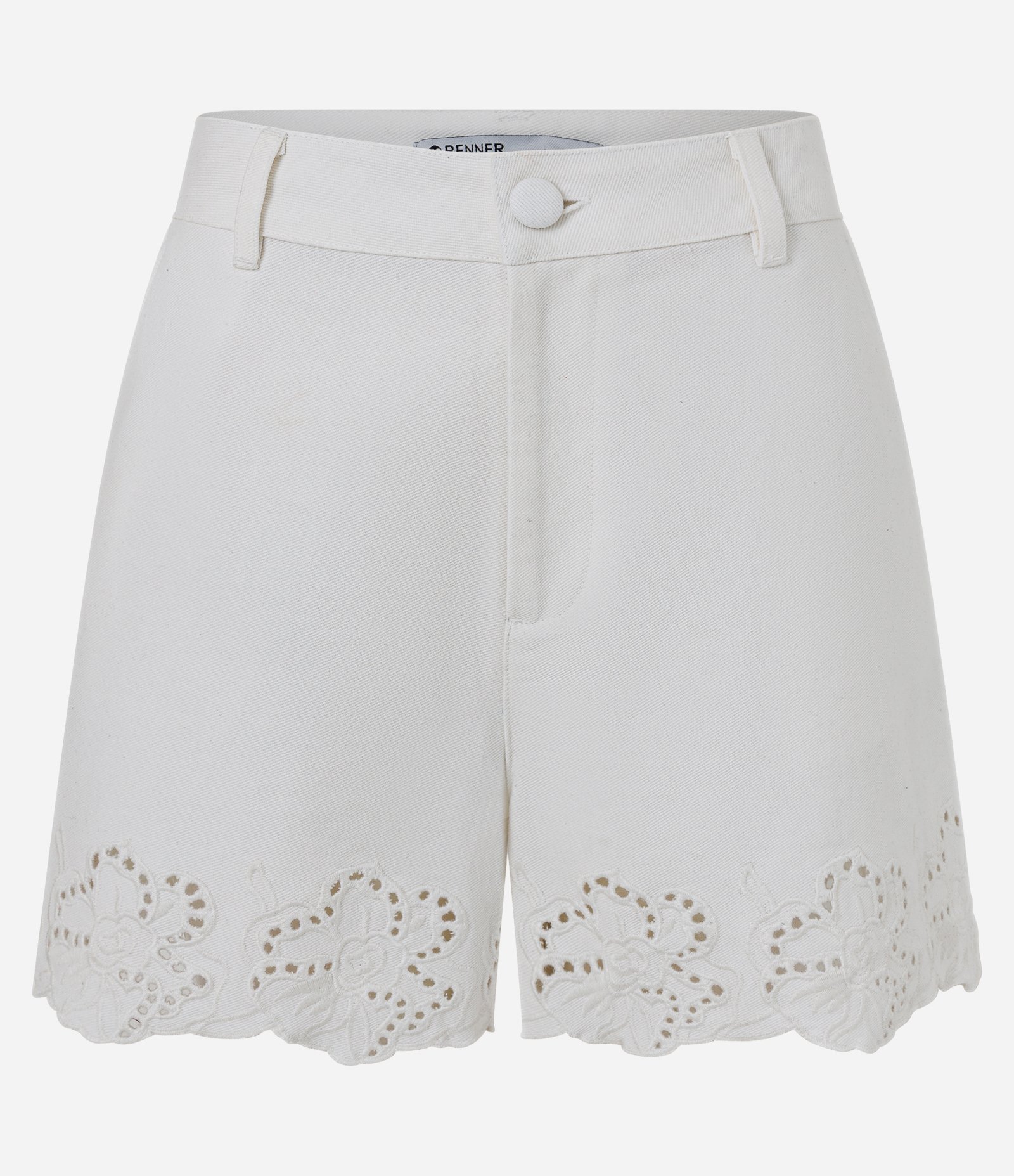 Short Evasê em Sarja com Botão Forrado e Bordado de Nuvens Branco 1