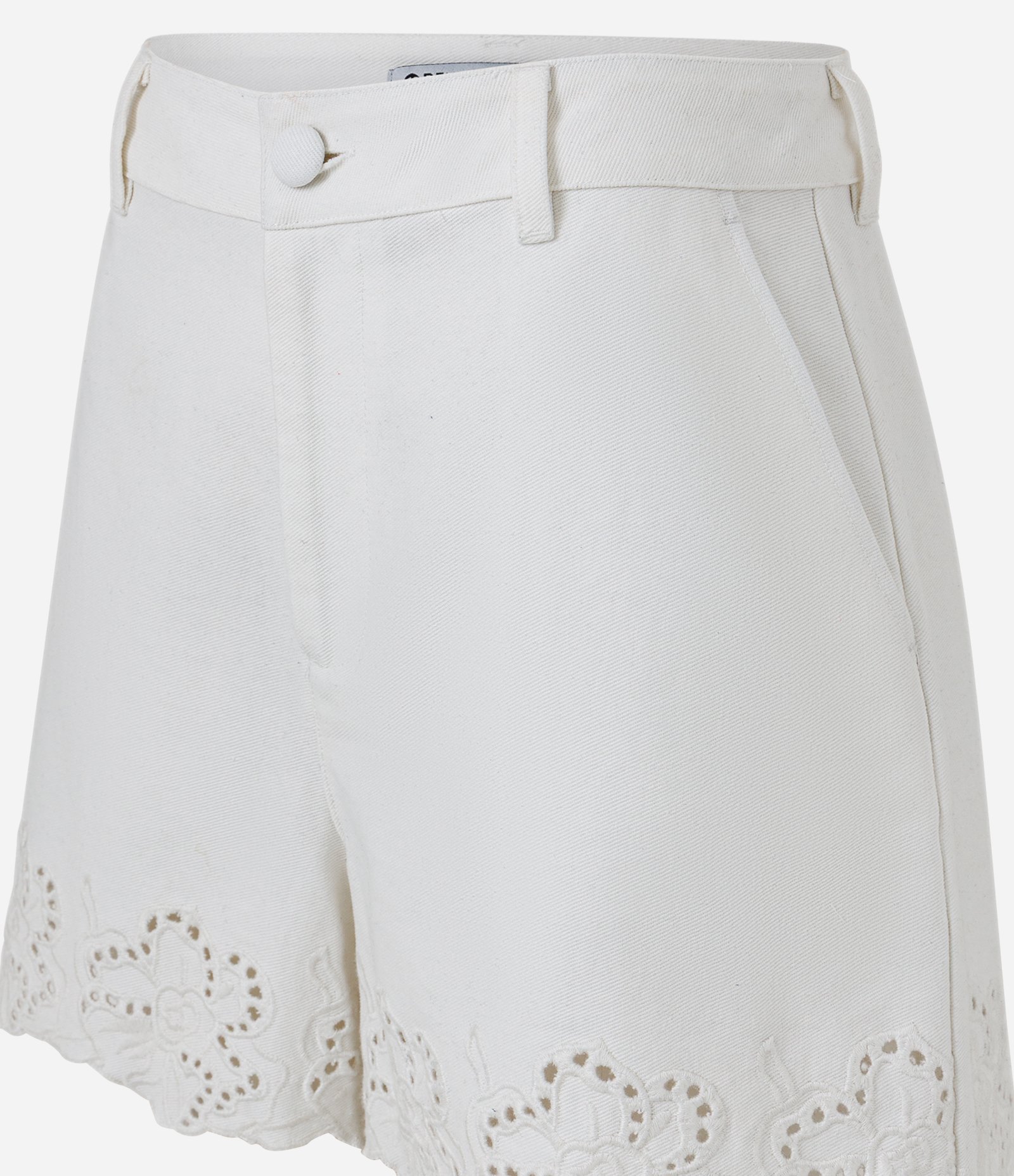 Short Evasê em Sarja com Botão Forrado e Bordado de Nuvens Branco 2