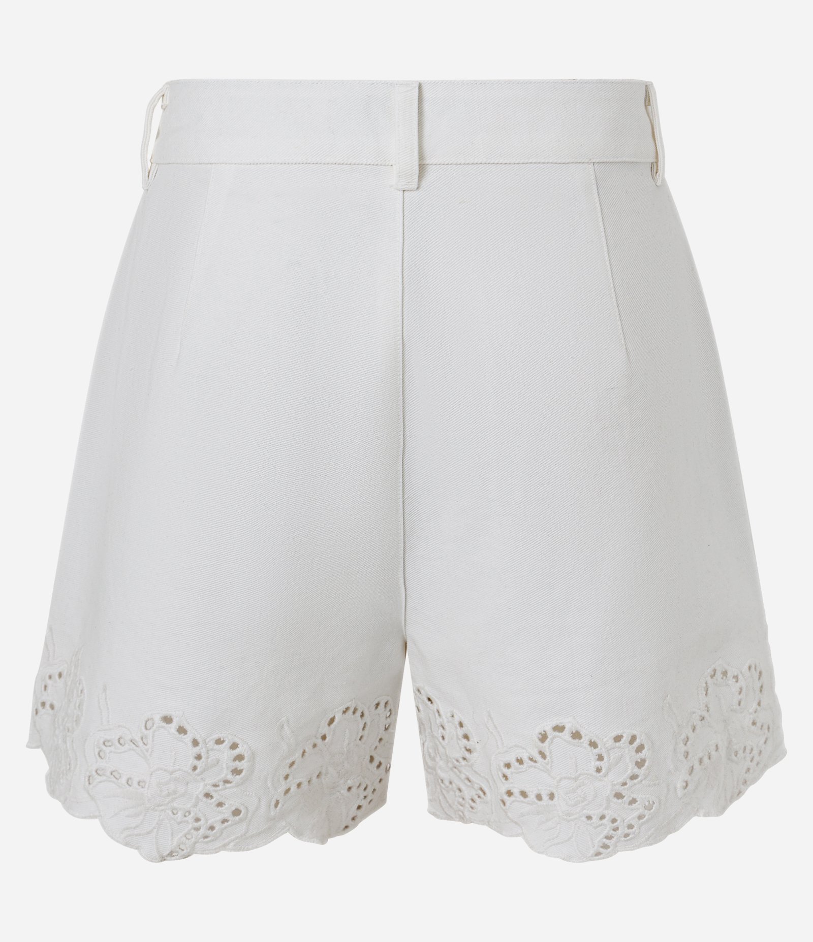 Short Evasê em Sarja com Botão Forrado e Bordado de Nuvens Branco 3