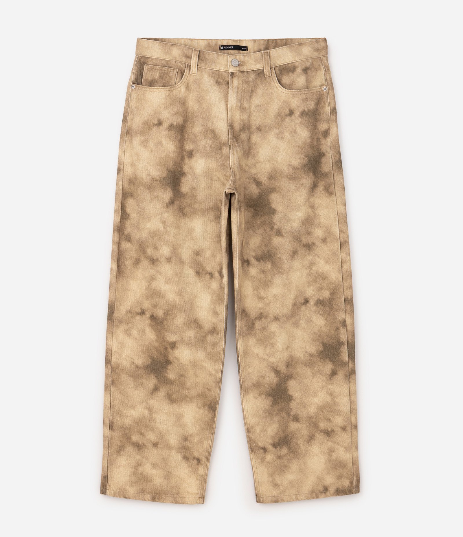 Calça em Sarja Super Baggy com Estampa Abstrata Bege 5