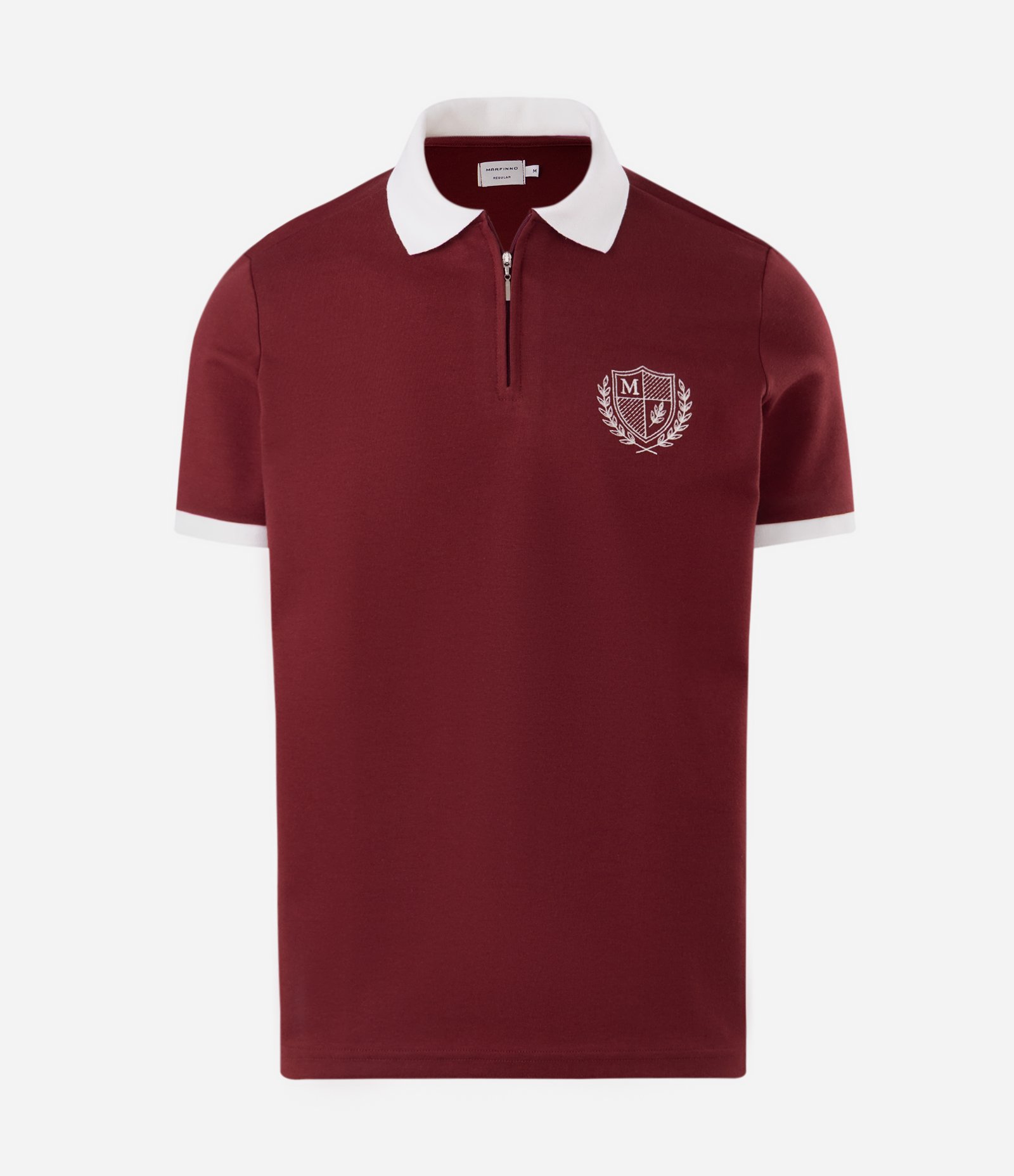Polo Manga Curta Algodão Brasão Texturizado Vermelho 6