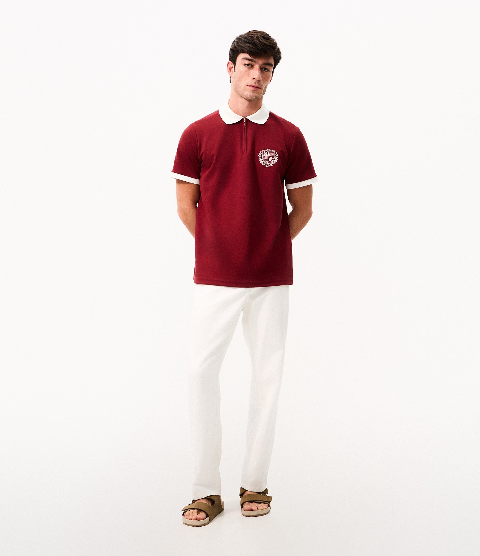 Polo Manga Curta Algodão Brasão Texturizado Vermelho 2