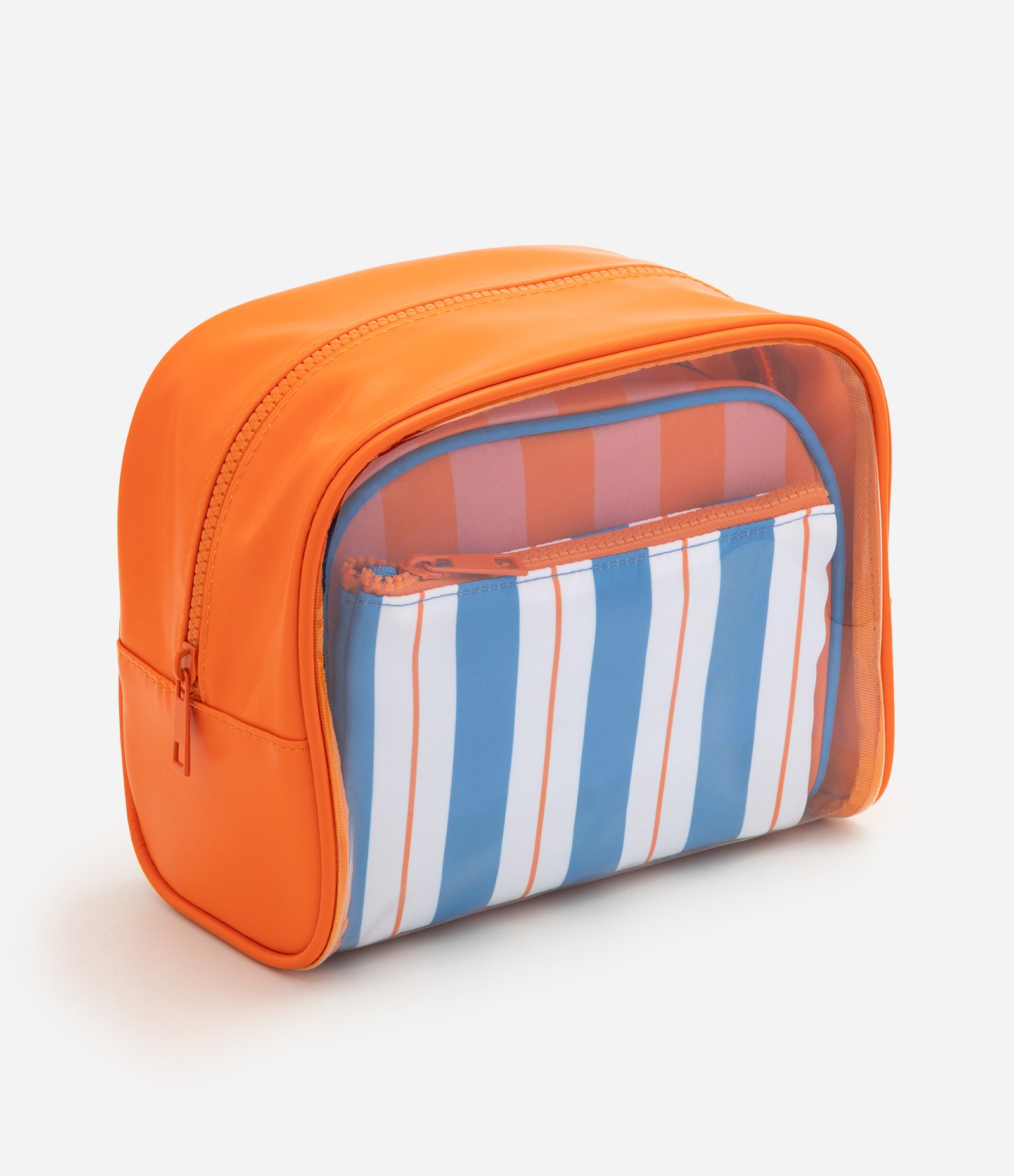 Kit 03 Necessaires em PU com Estampa de Listras Multicores 1