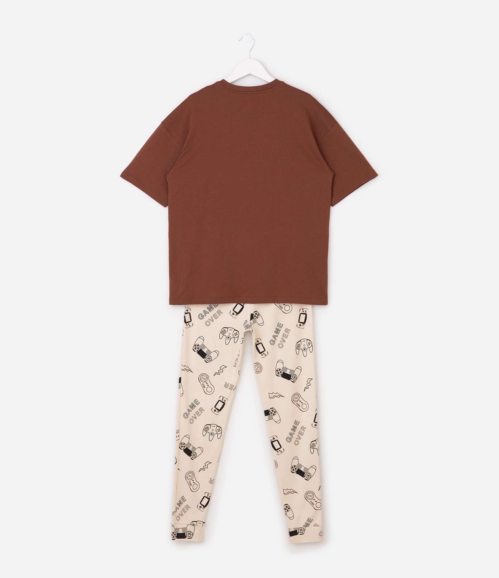Pijama Infantil em Algodão com Estampa Gamer e Calça Estampada - Tam 7 a 16 Anos Marrom 3