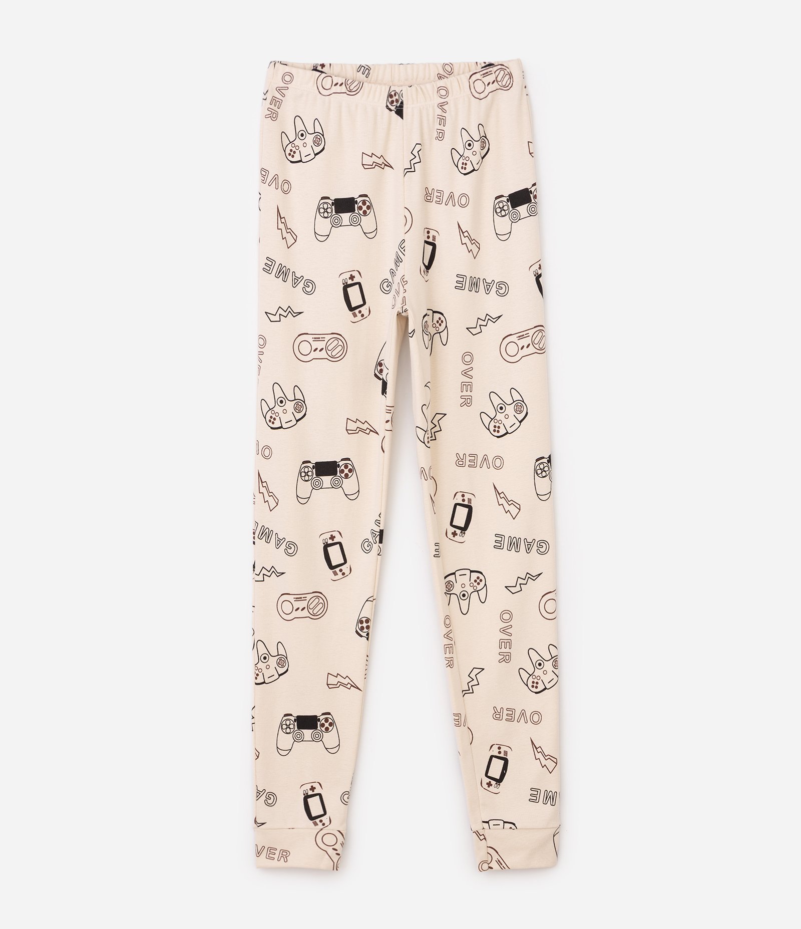Pijama Infantil em Algodão com Estampa Gamer e Calça Estampada - Tam 7 a 16 Anos Marrom 4