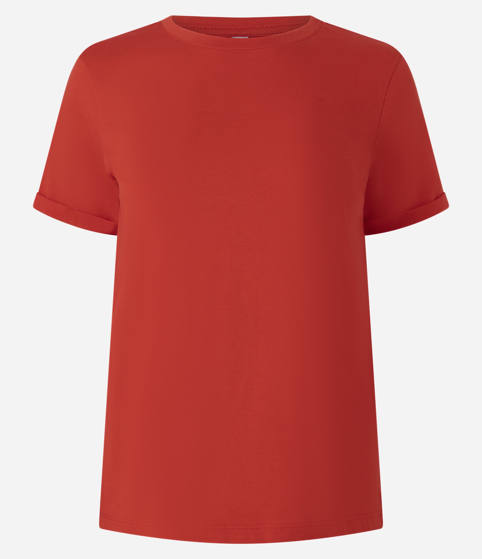 Camiseta Regular em Algodão com Manga Dobrada Laranja 1