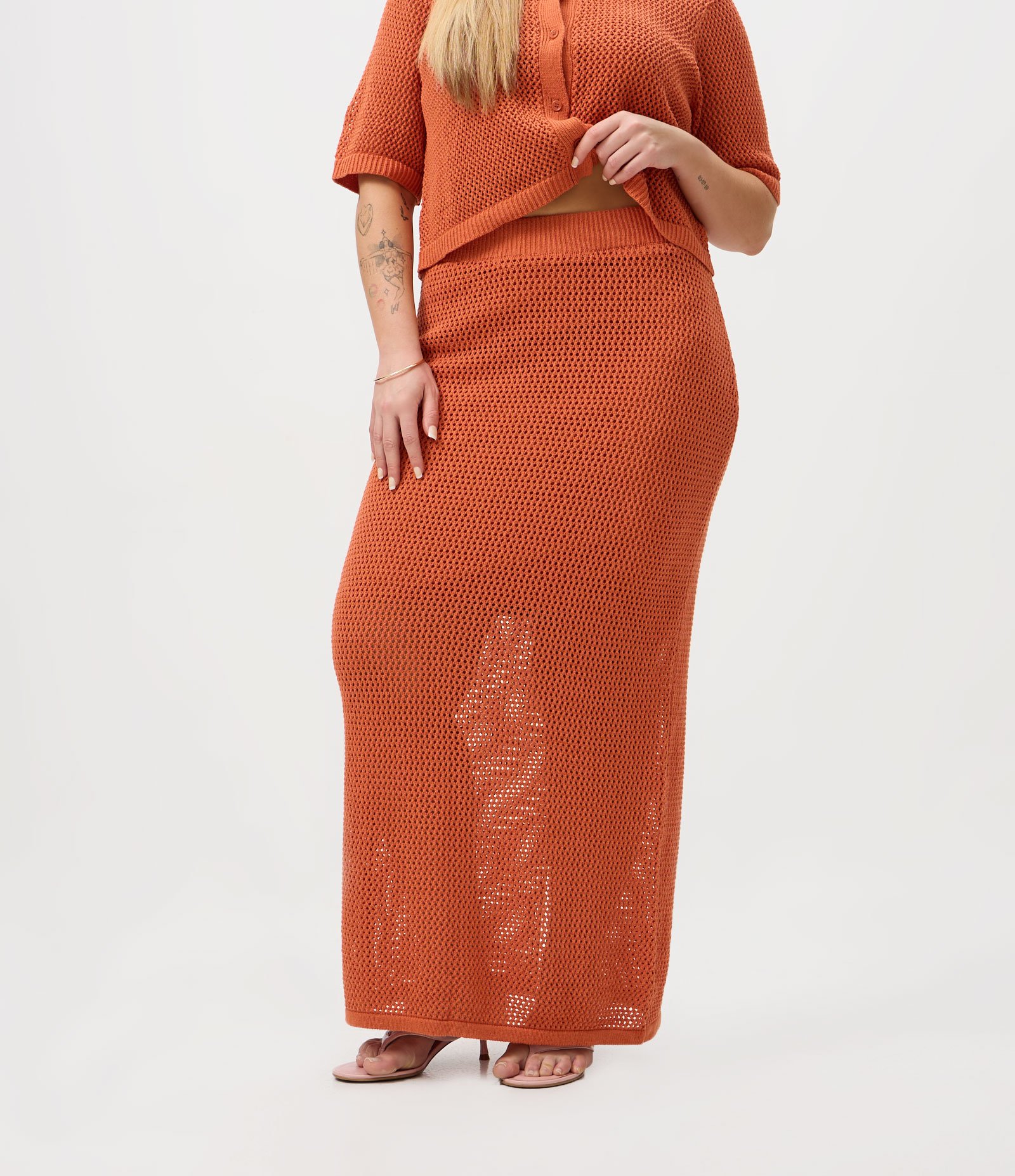 Saia Lápis Longa em Tricô Curve & Plus Size Laranja 2