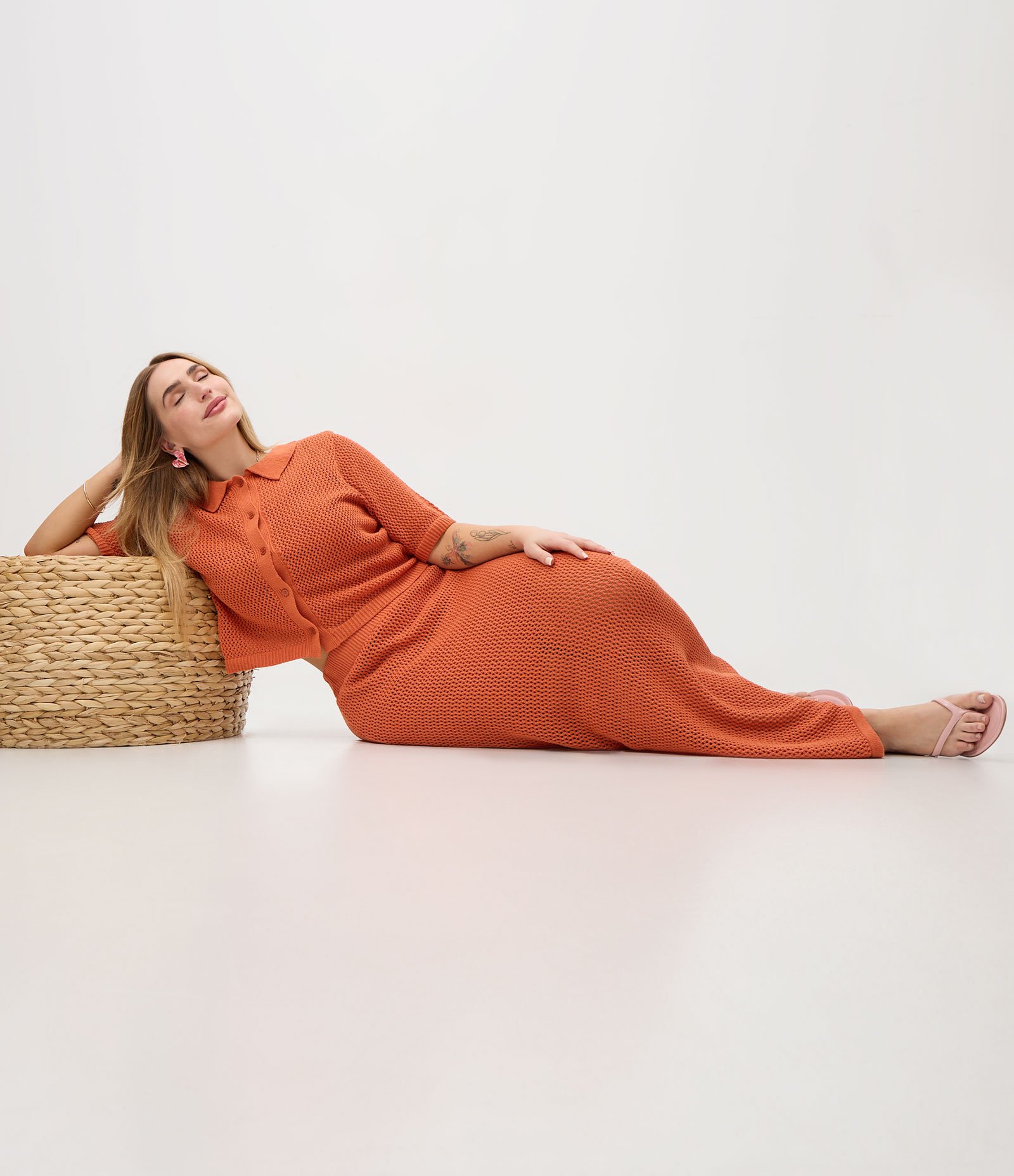 Saia Lápis Longa em Tricô Curve & Plus Size Laranja 5