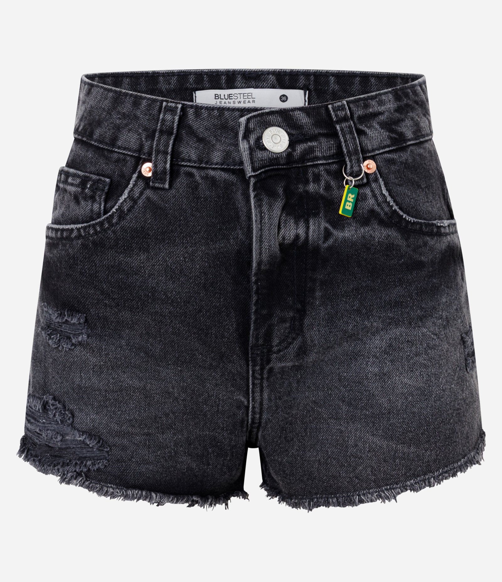 Short Jeans com Cintura Média e Pingente do Brasil Preto 1