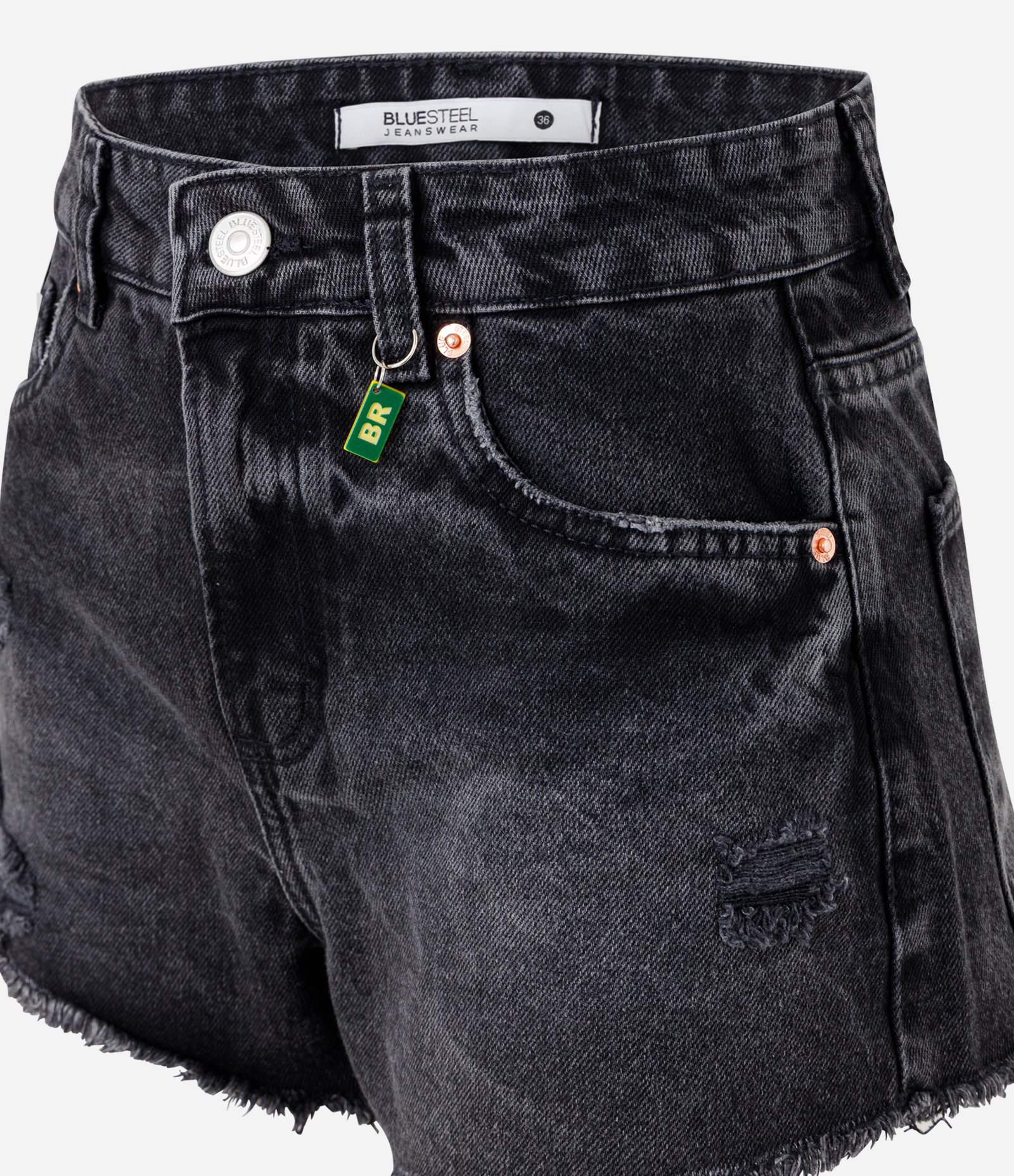 Short Jeans com Cintura Média e Pingente do Brasil Preto 3