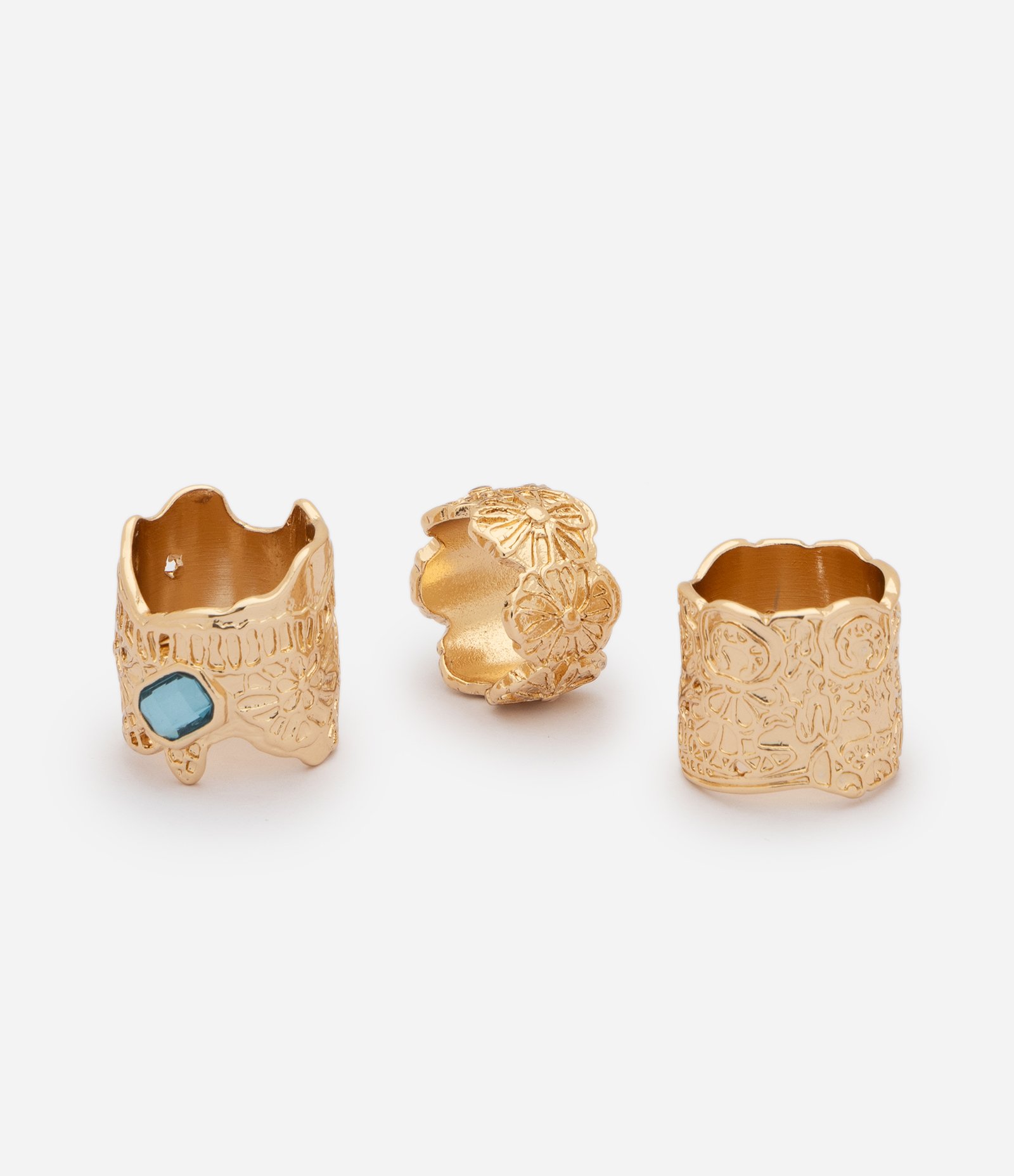 Kit de 03 Anéis com Detalhes Inspirados em Renda Dourado 2