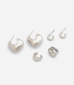 Kit de Brincos com Ear Cuff e Argolas Texturizadas