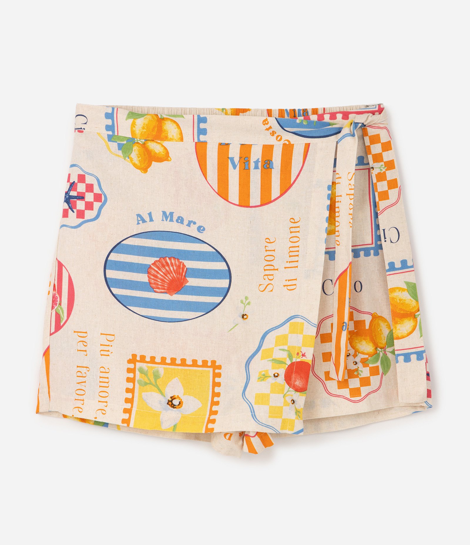Short Saia em Viscolinho com Estampa de Selos Curve & Plus Size Bege 5