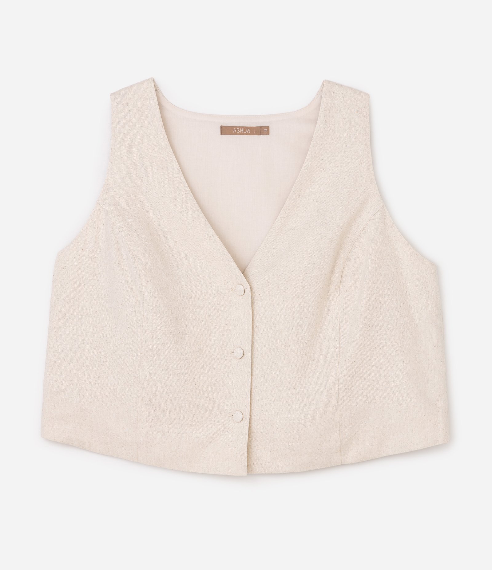 Blusa em Viscolinho com Abotoamento Curve & Plus Size Bege 1
