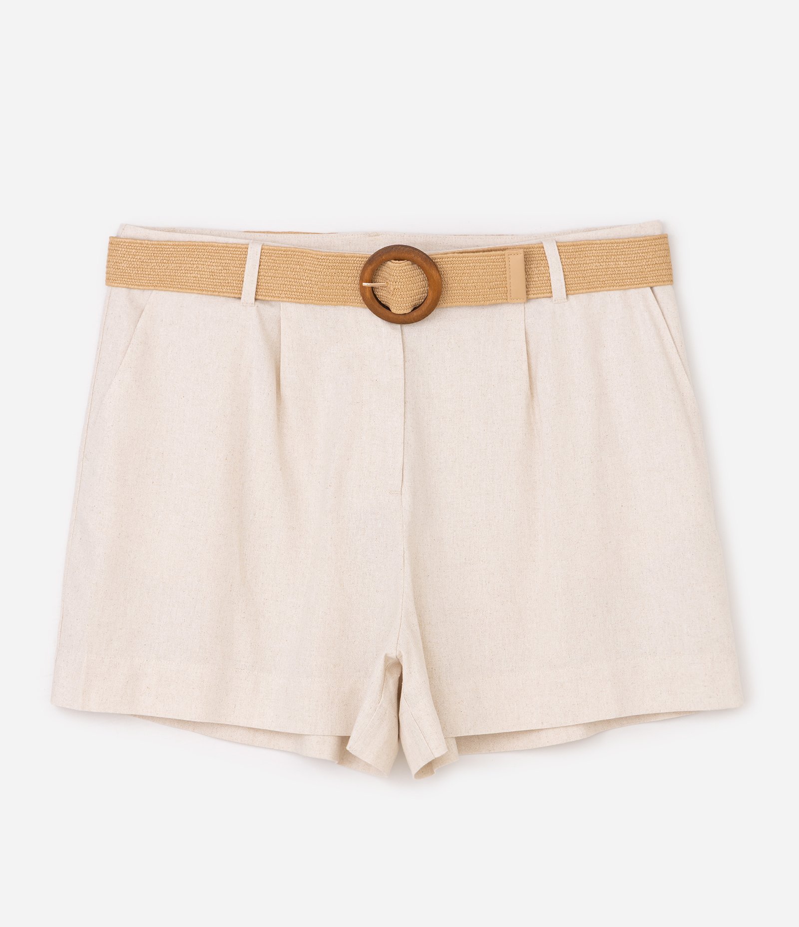 Short em Viscolinho com Cinto de Ráfia Curve & Plus Size Bege 1